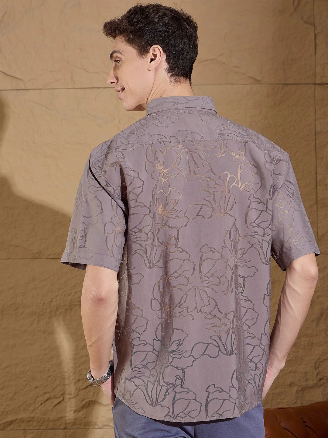 DENNISON Men Semi Sheer Floral Printed Oversized Shirt - Image 4