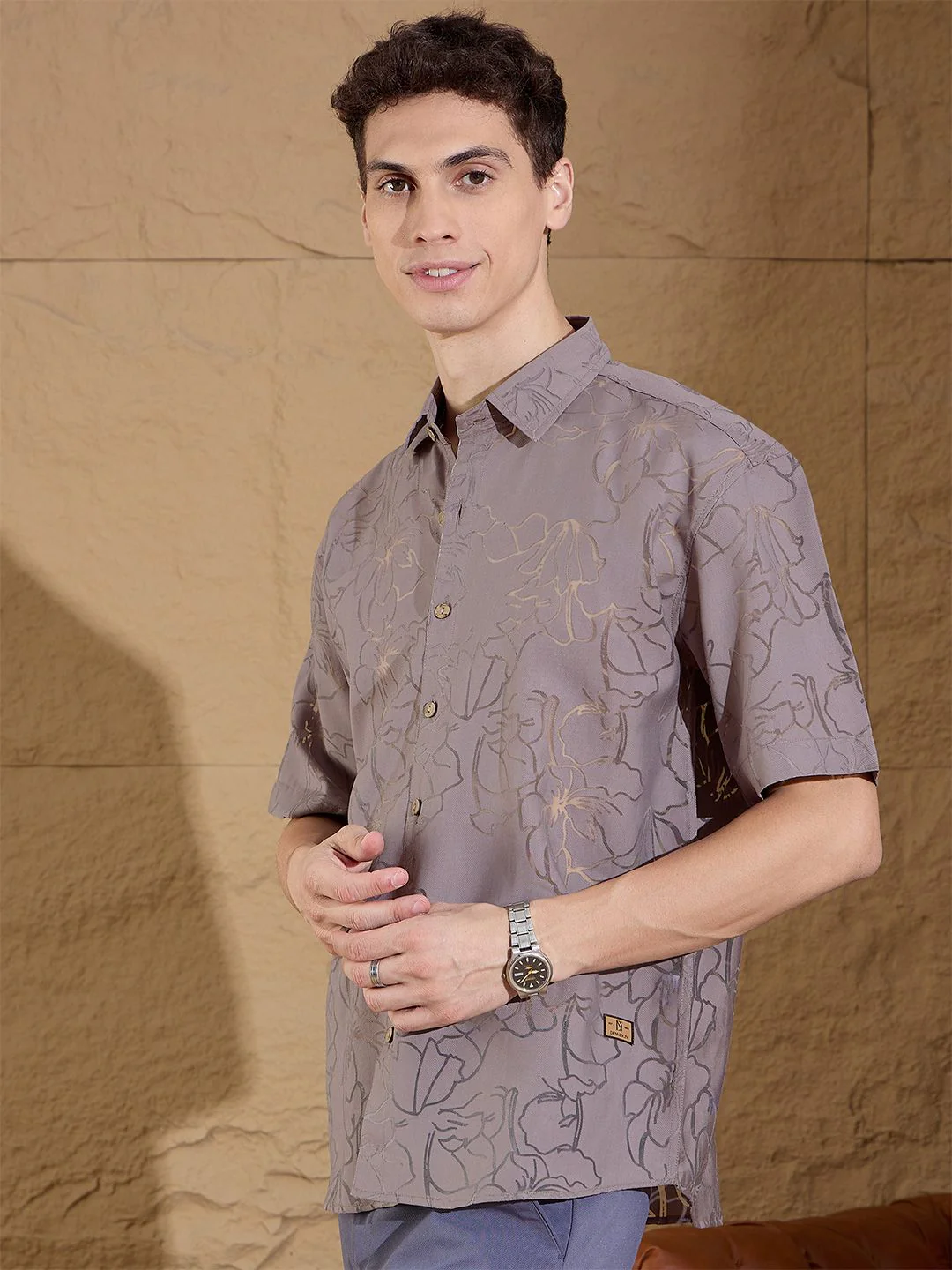 DENNISON Men Semi Sheer Floral Printed Oversized Shirt - Image 5