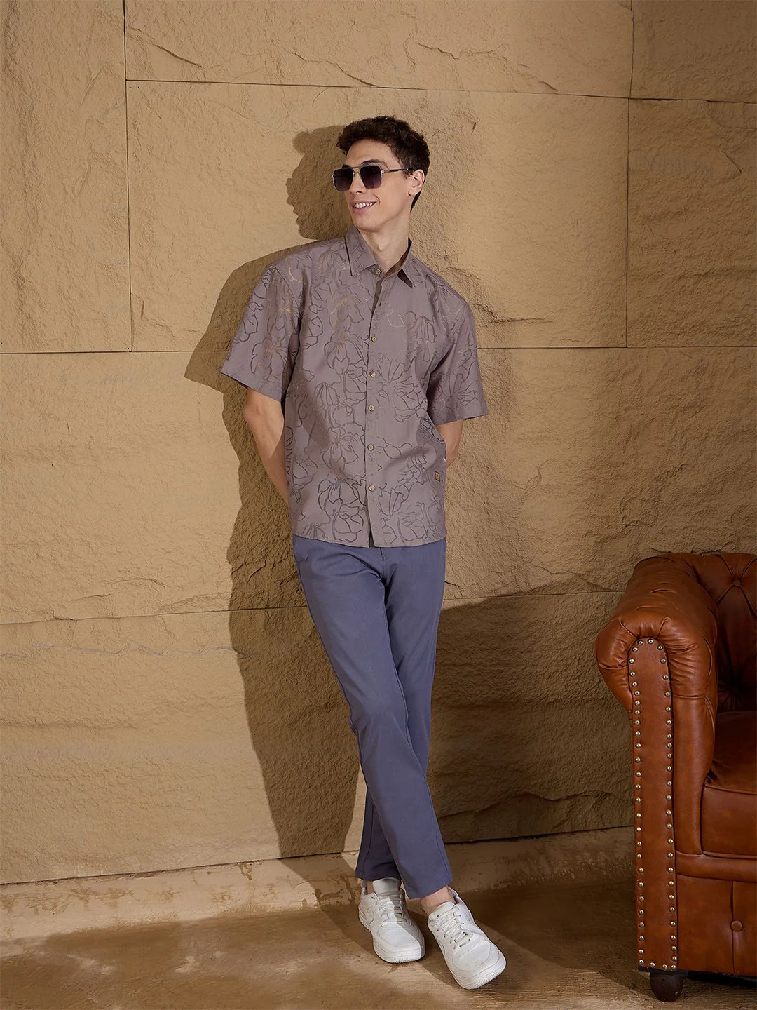 DENNISON Men Semi Sheer Floral Printed Oversized Shirt - Image 6