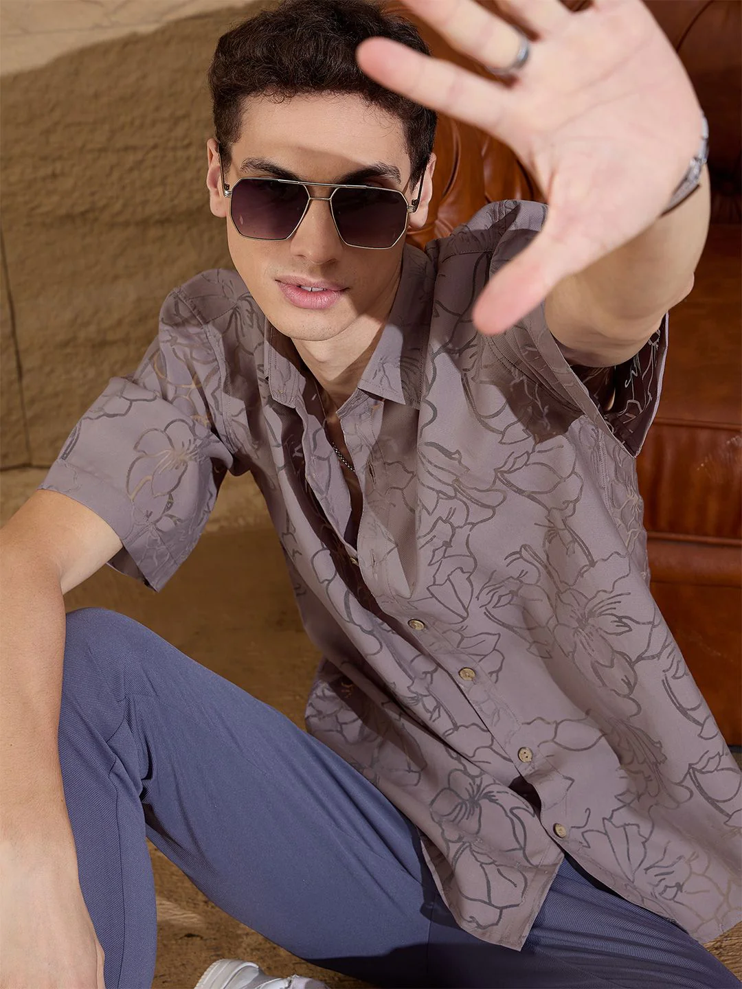 DENNISON Men Semi Sheer Floral Printed Oversized Shirt - Image 7