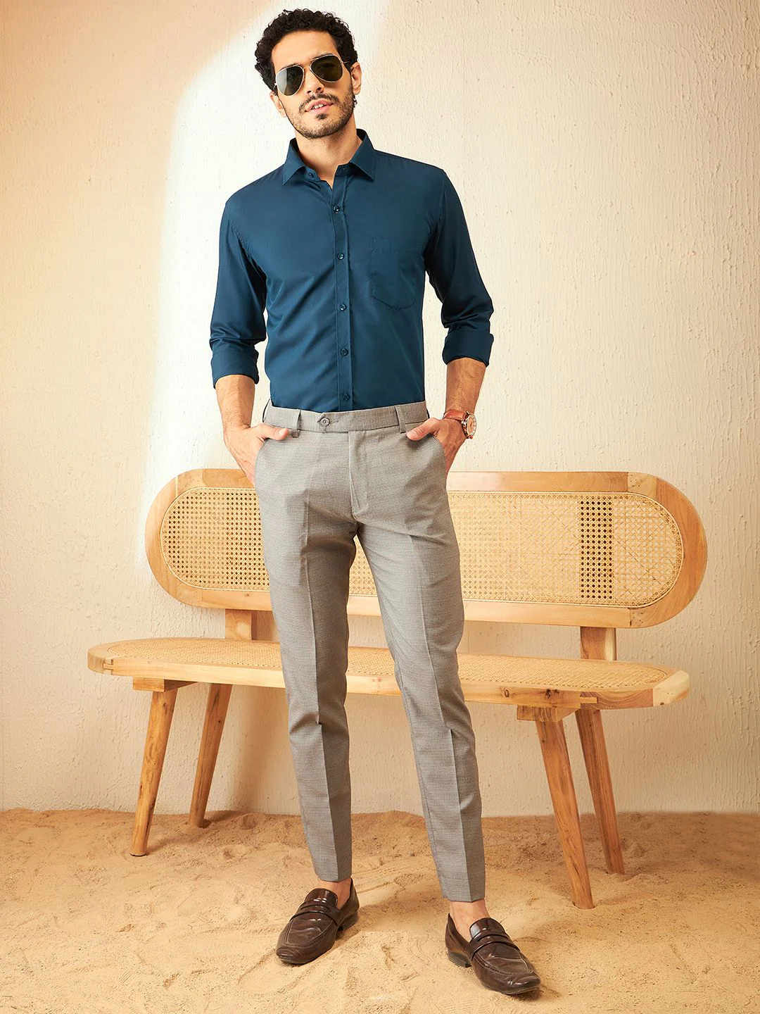 DENNISON Men Teal Blue Classic Regular Fit Solid Formal Shirt - Image 4