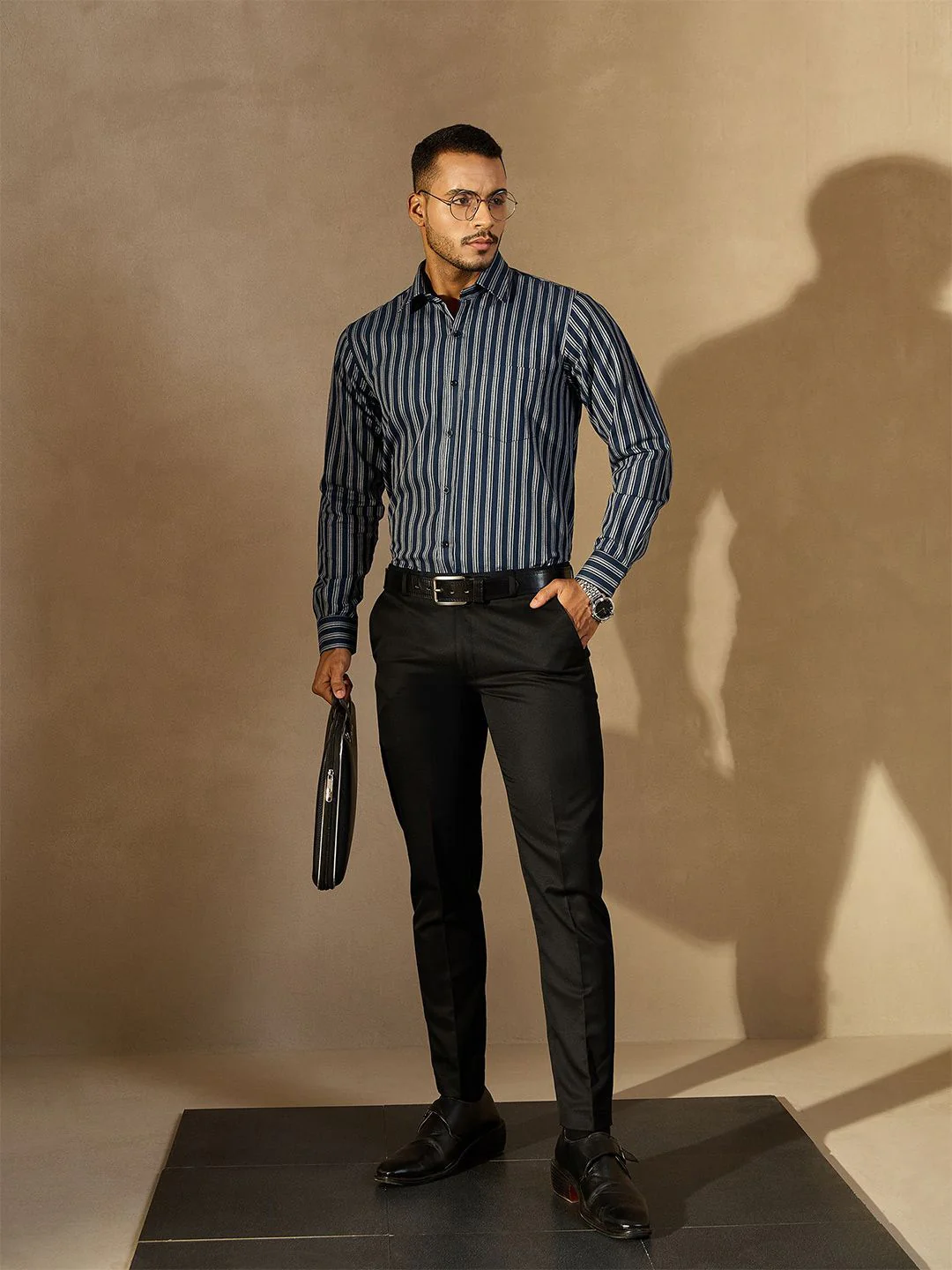 DENNISON Men Vertical Stripes Spread Collar Long Slevees Casual Shirt - Image 4