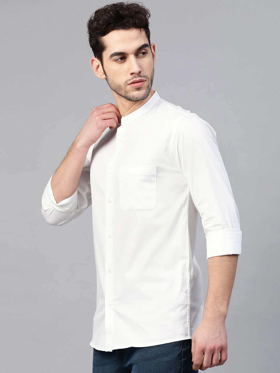 DENNISON Men White Smart Slim Fit Solid Water & Stain Repellent Casual Shirt - Image 5