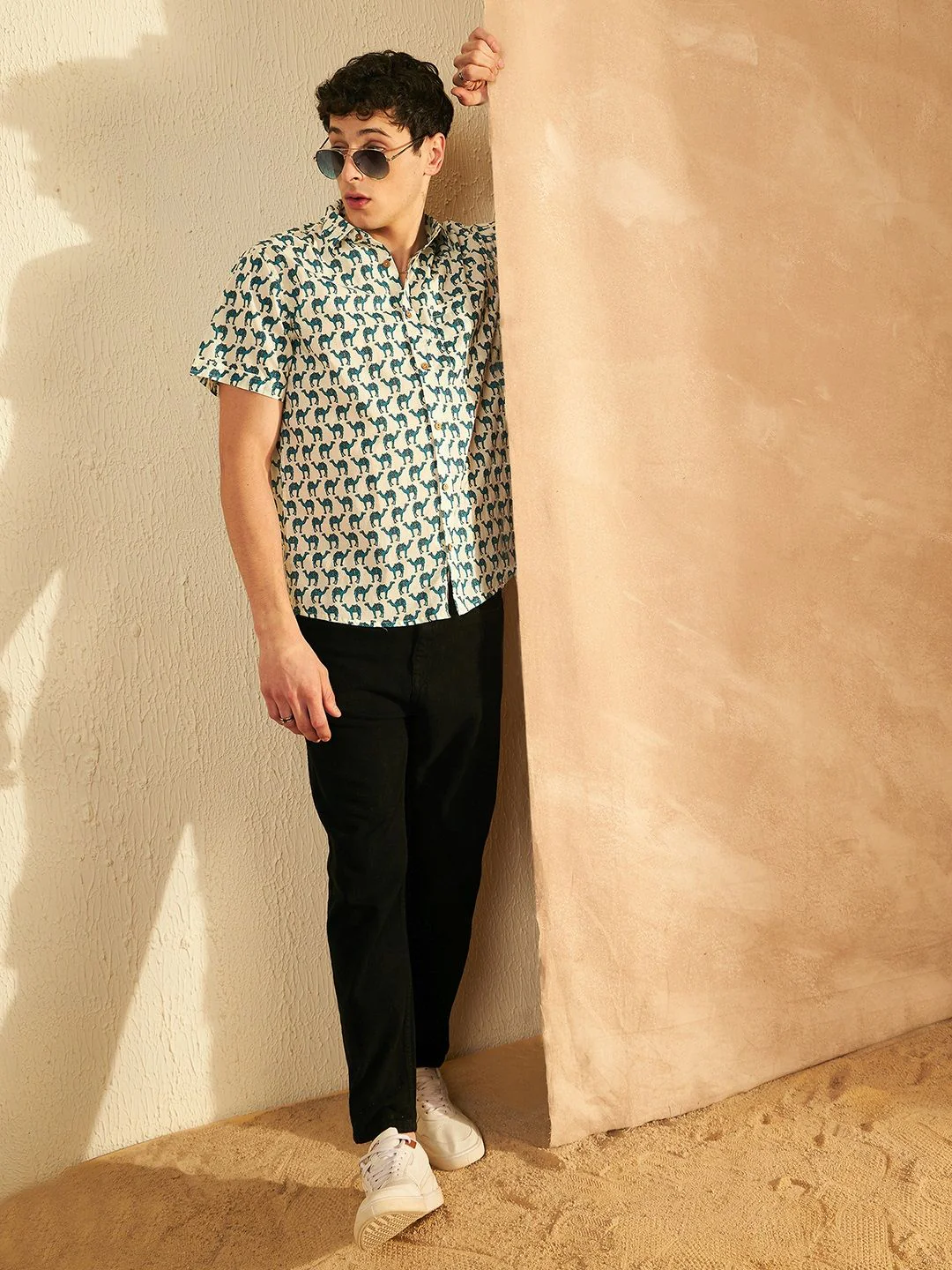 DENNISON Smart Ethnic Motifs Printed Spread Collar Cotton Oversized Lightweight Shirt - Image 4