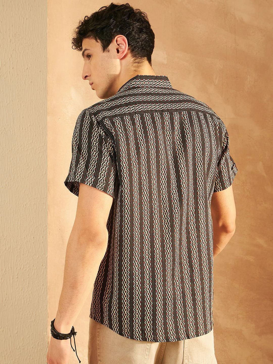 DENNISON Smart Printed Spread Collar Short Sleeves Cotton Lightweight Shirt - Image 5