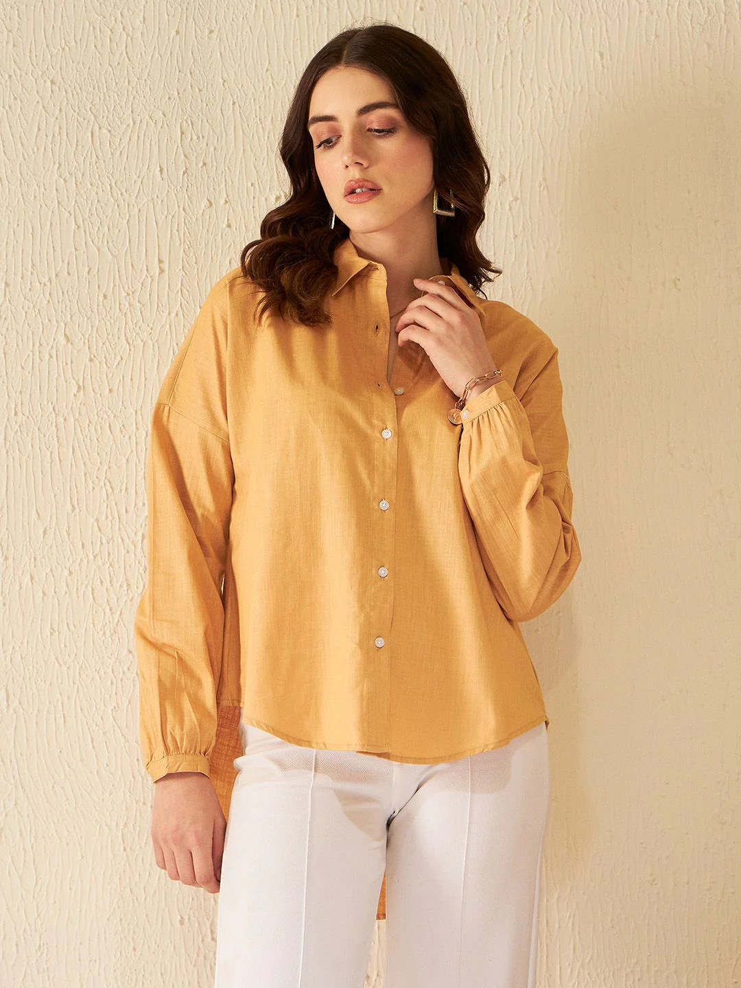 DENNISON Women Beige Smart Boxy Opaque Casual Shirt - Image 3