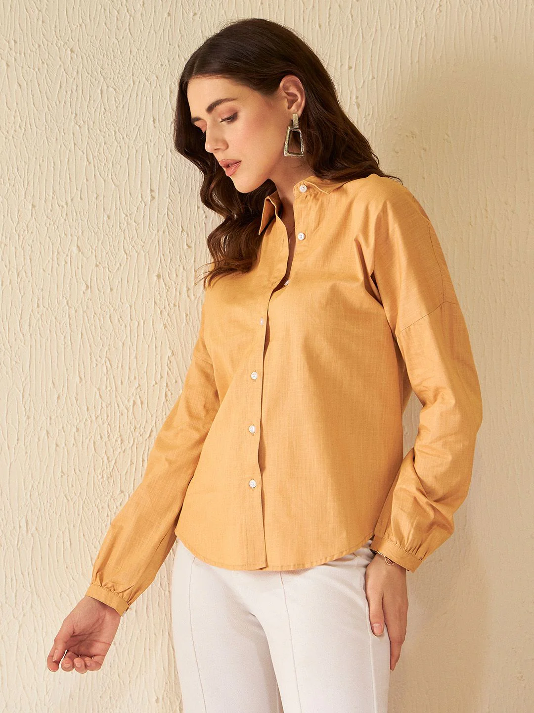 DENNISON Women Beige Smart Boxy Opaque Casual Shirt - Image 5