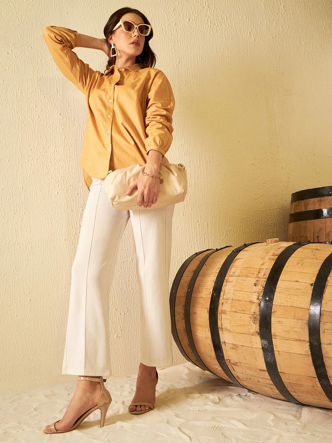 DENNISON Women Beige Smart Boxy Opaque Casual Shirt - Image 6