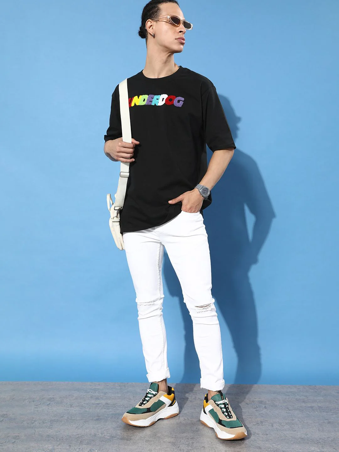 Difference of Opinion Men Black Typography Embroidered Oversize Pure Cotton Longline T-shirt - Image 2