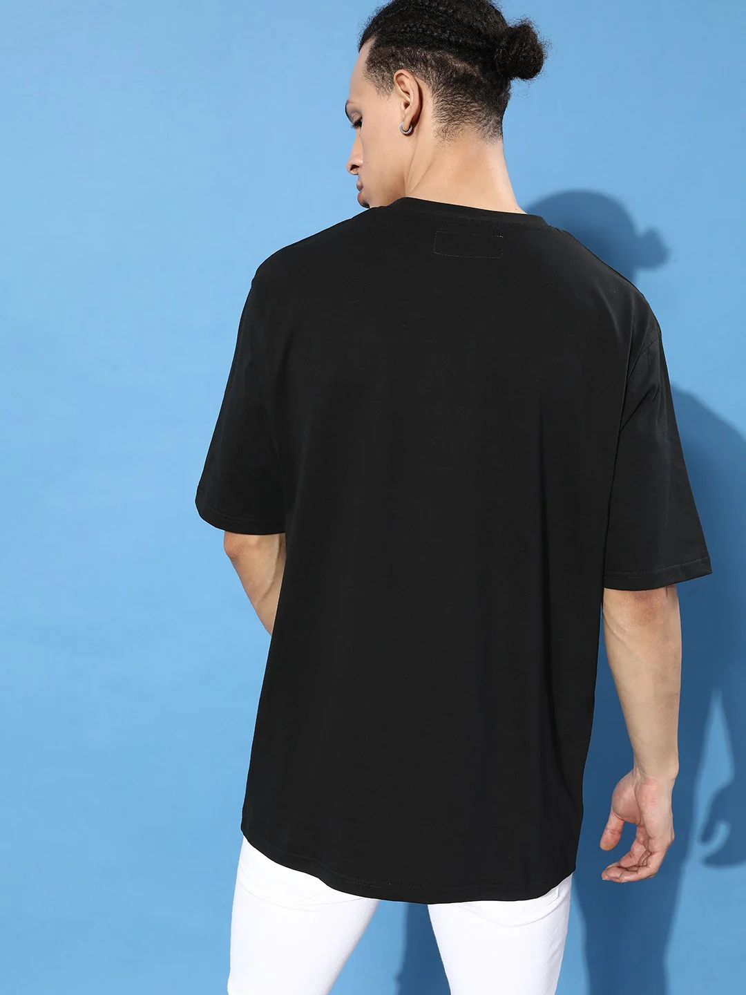 Difference of Opinion Men Black Typography Embroidered Oversize Pure Cotton Longline T-shirt - Image 4