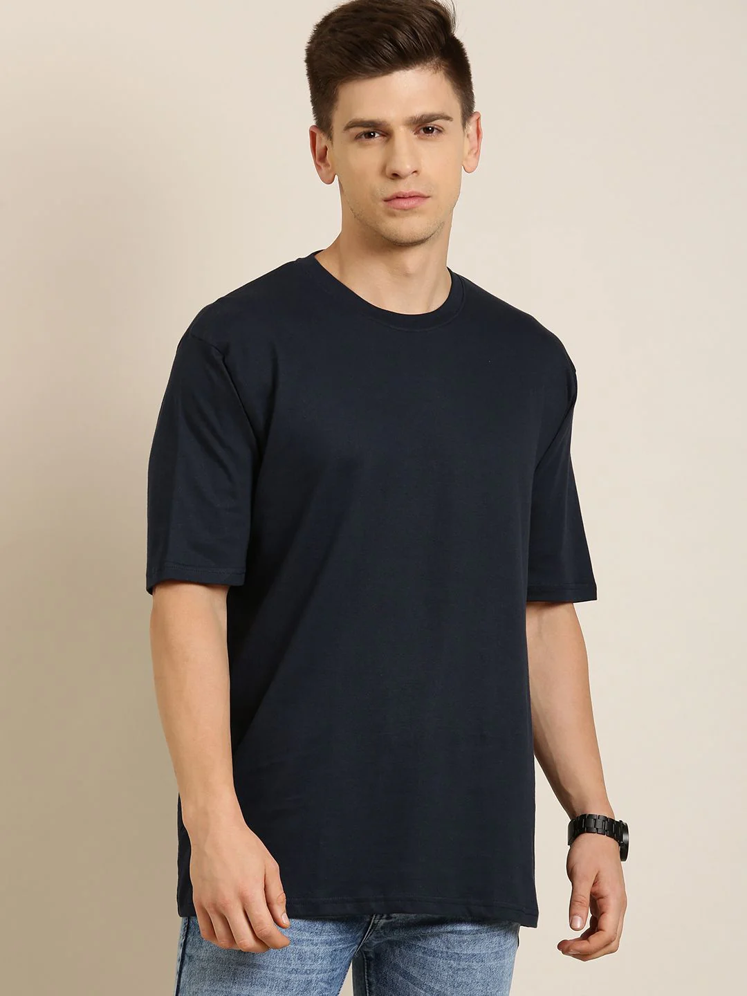 Difference of Opinion Men Navy Blue Pure Cotton Drop-Shoulder Oversized Fit T-shirt - Image 3