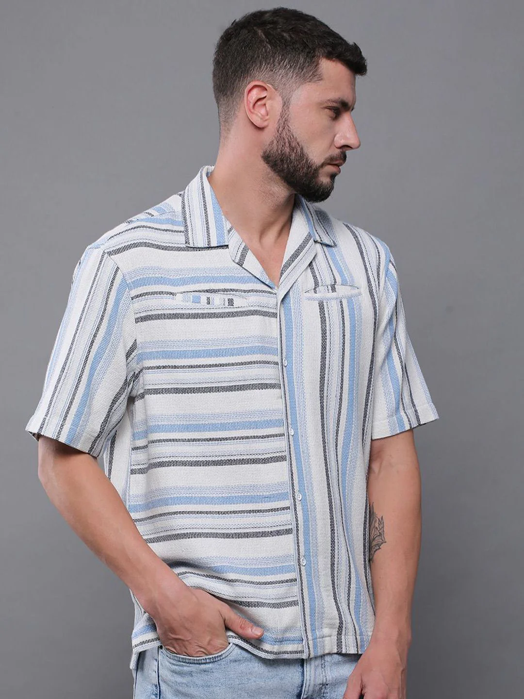 Difference of Opinion Men Standard Opaque Striped Casual Shirt - Image 2