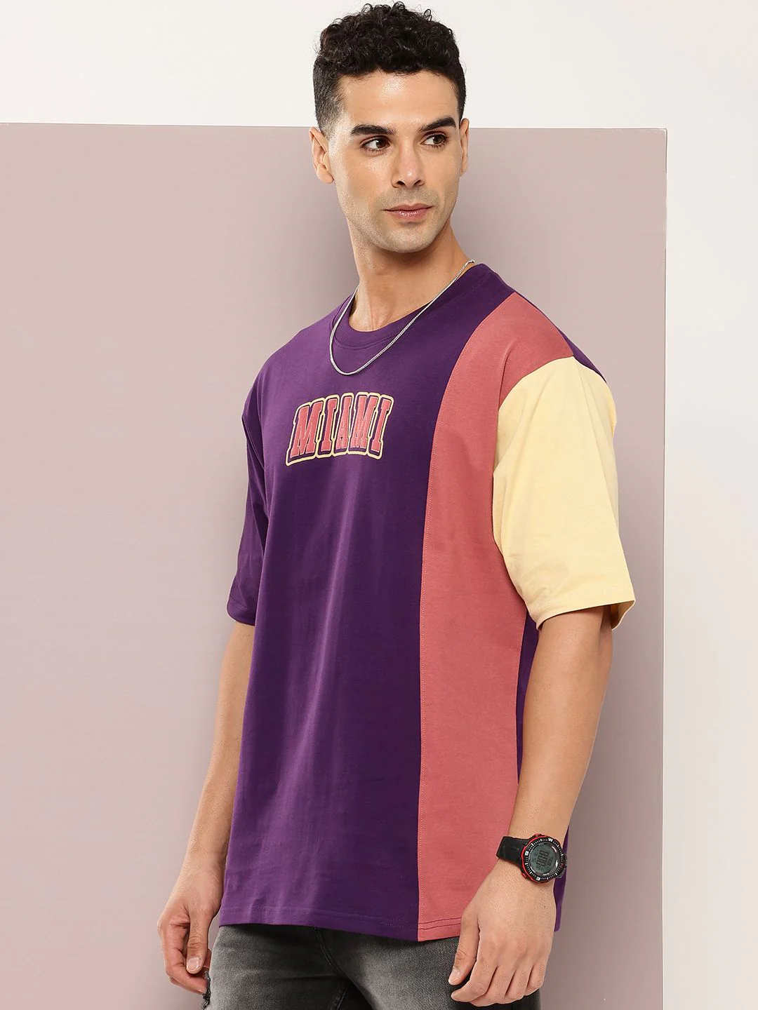 DILLINGER Men Colourblocked Drop-Shoulder Sleeves Oversized Embossed Pure Cotton T-shirt - Image 3