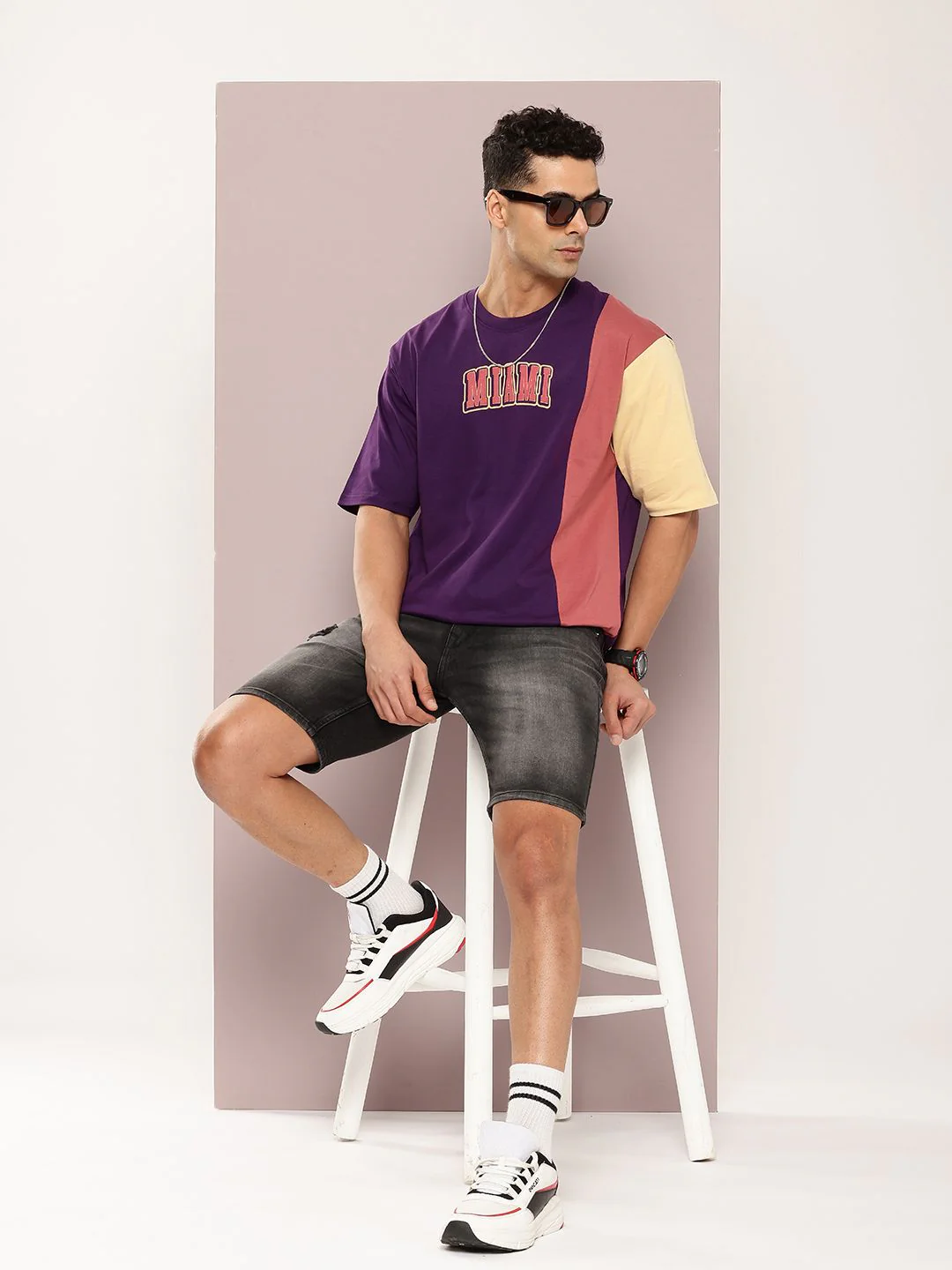 DILLINGER Men Colourblocked Drop-Shoulder Sleeves Oversized Embossed Pure Cotton T-shirt - Image 4