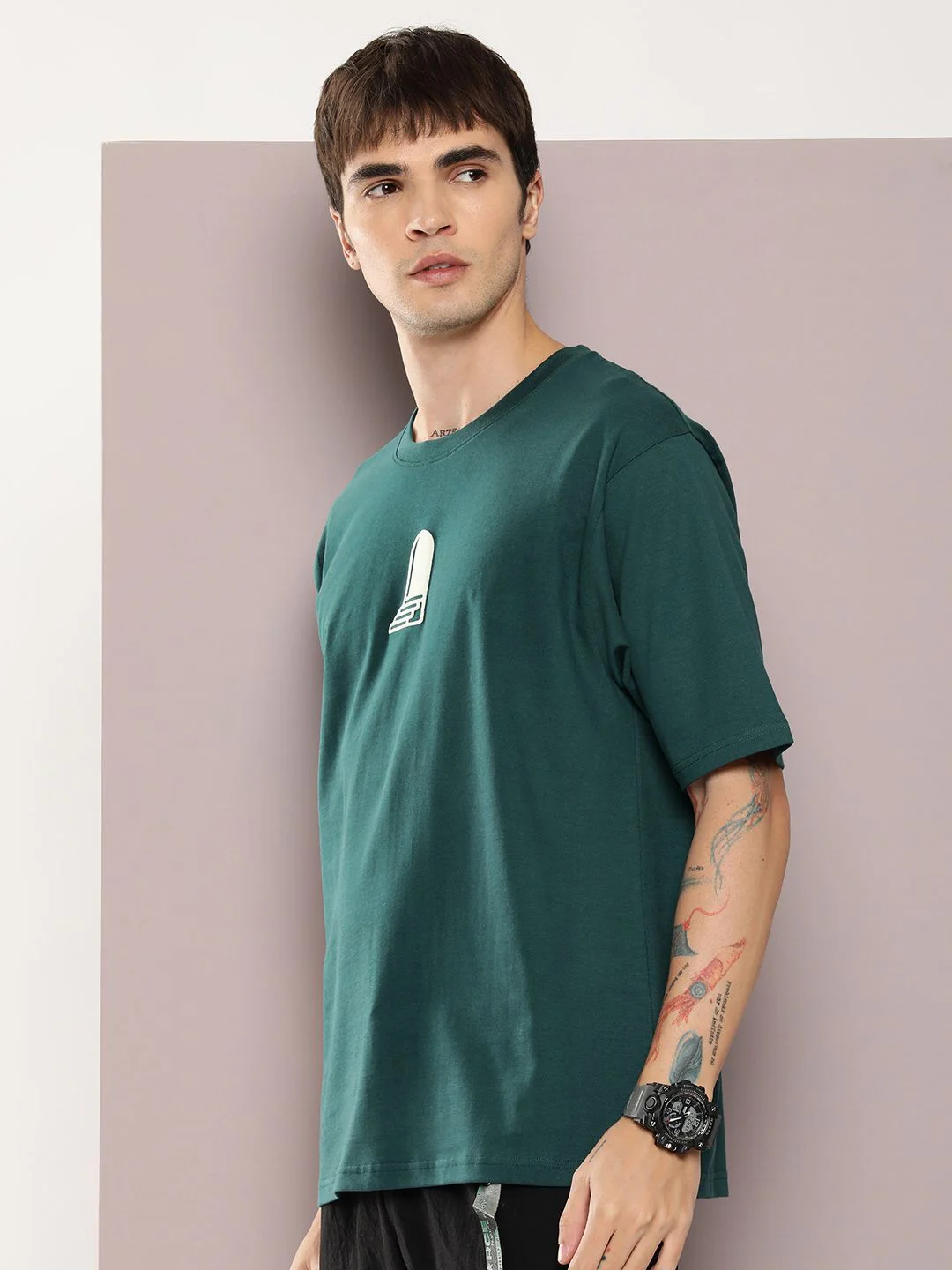 DILLINGER Men Graphic Printed Embossed Oversized Drop-Shoulder Sleeves Pure Cotton T-shirt - Image 3