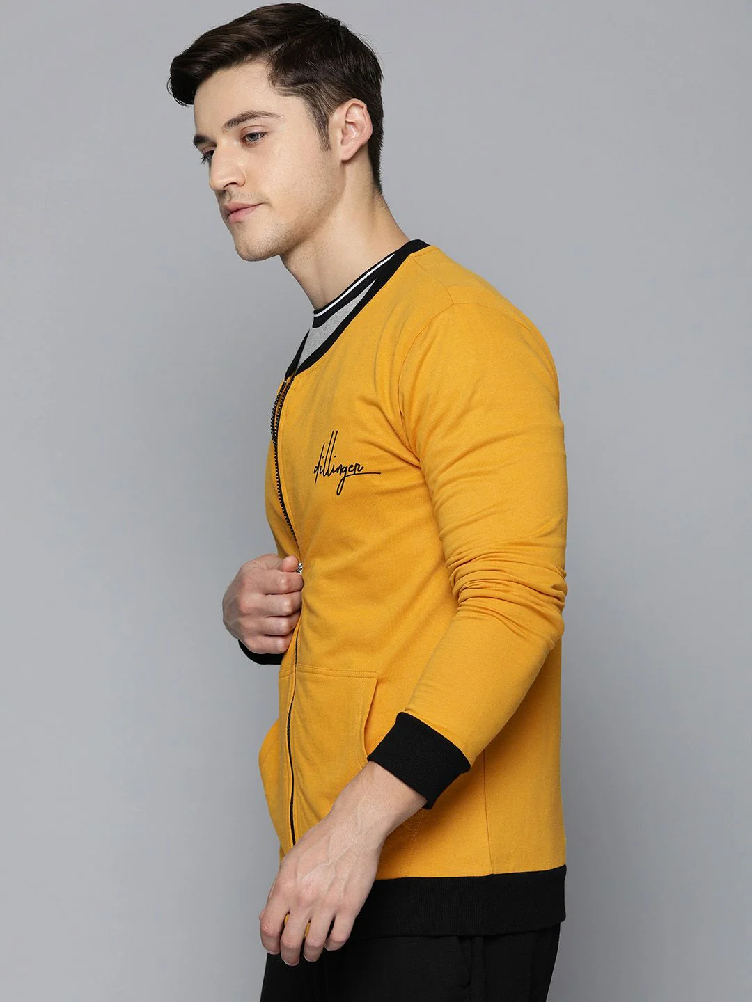 DILLINGER Men Mustard Yellow Solid Bomber Jacket - Image 3