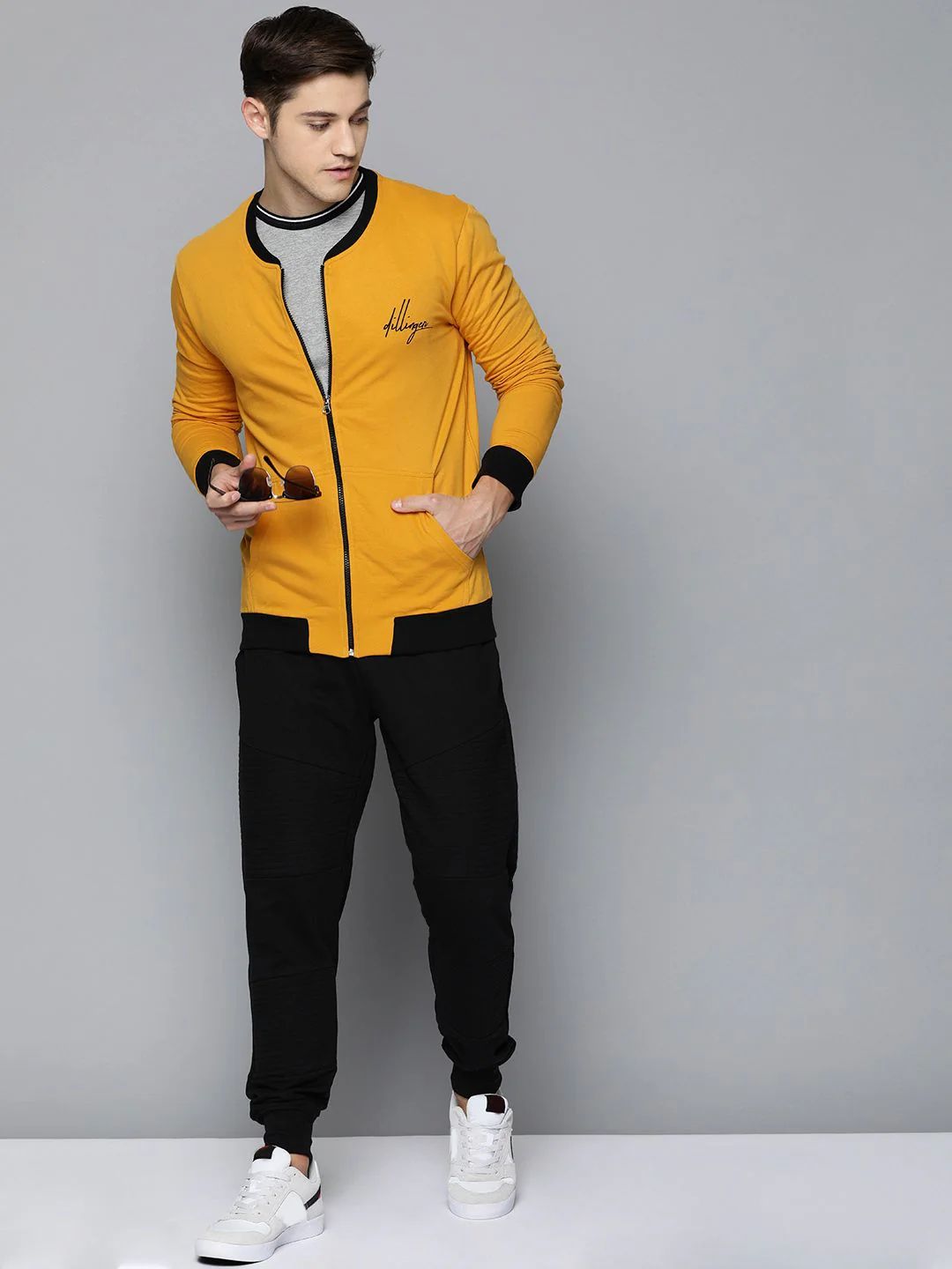 DILLINGER Men Mustard Yellow Solid Bomber Jacket - Image 4