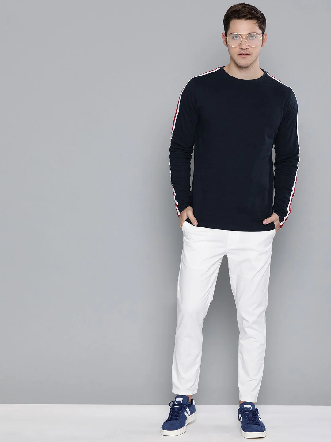 DILLINGER Men Navy Blue Solid Round Neck Pure Cotton T-shirt - Image 6