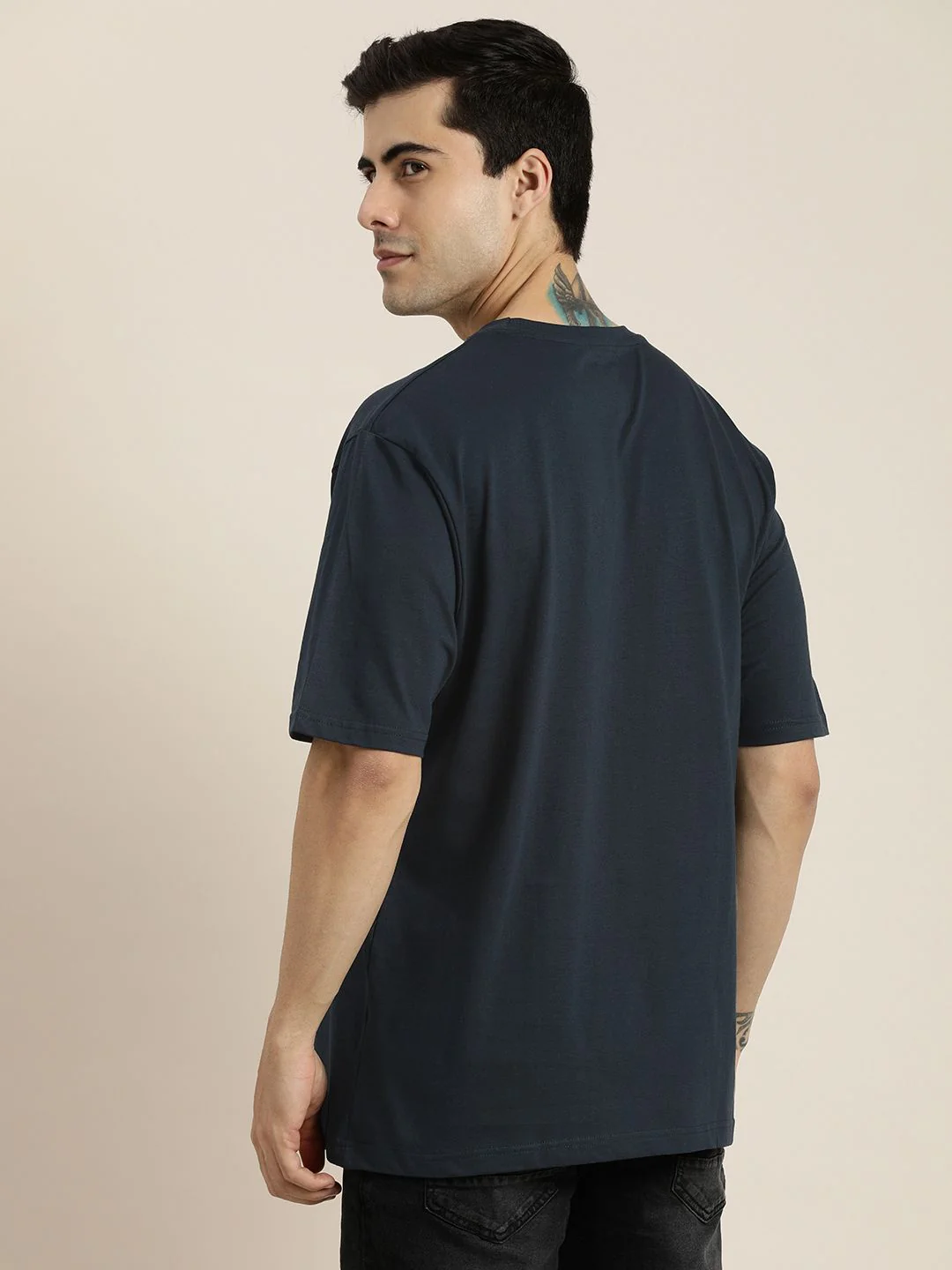 DILLINGER Men Navy Blue Typography Printed Pure Cotton Loose Oversized T-shirt - Image 5