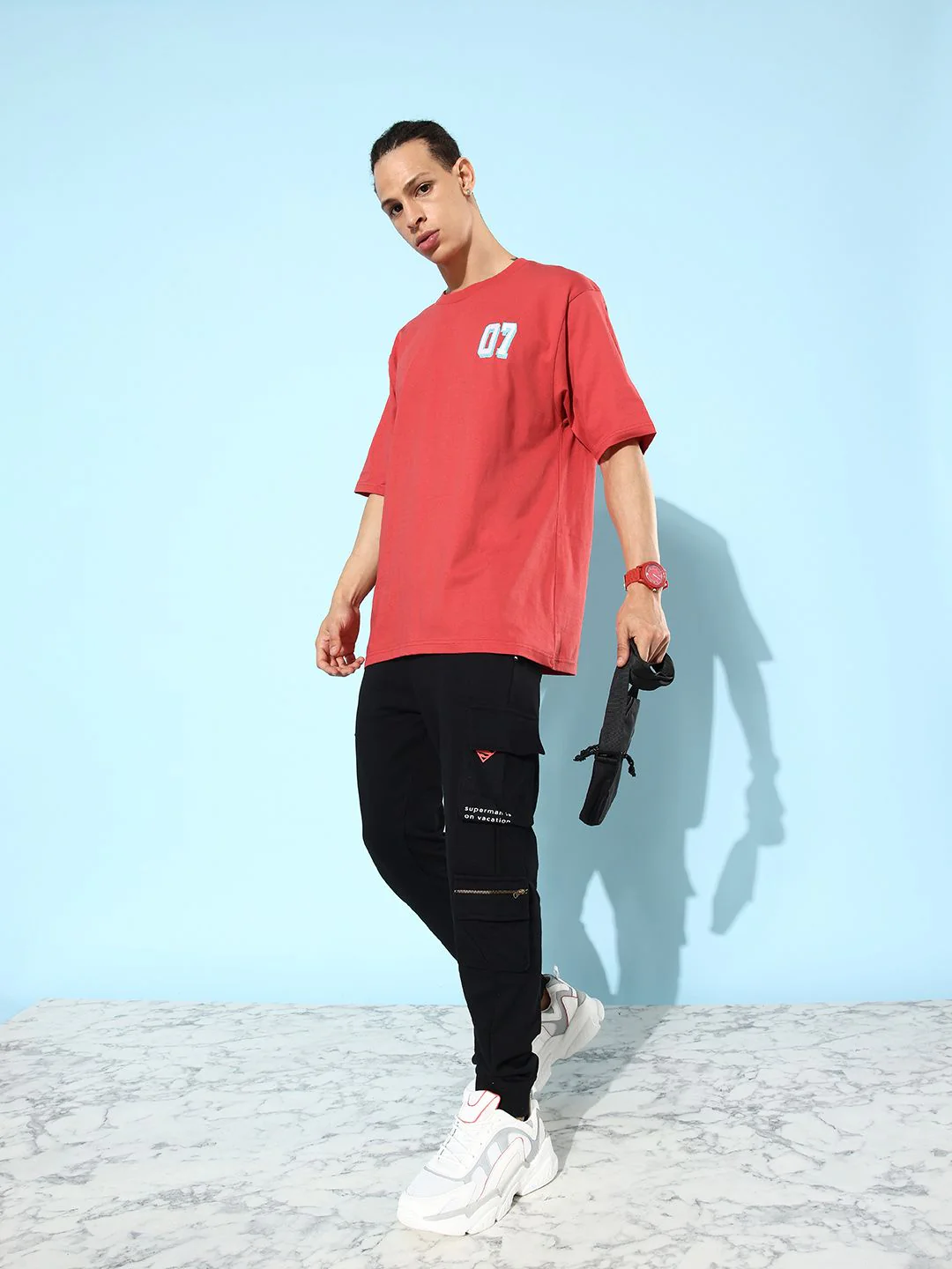 DILLINGER Men Red & White Typography Embroidered Oversize Pure Cotton T-shirt - Image 2