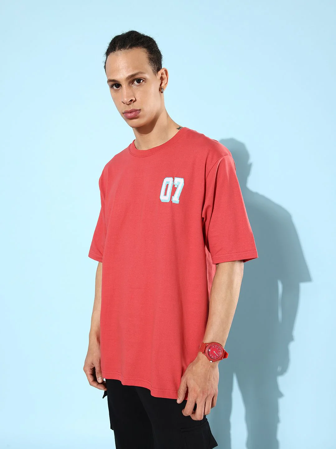 DILLINGER Men Red & White Typography Embroidered Oversize Pure Cotton T-shirt - Image 5