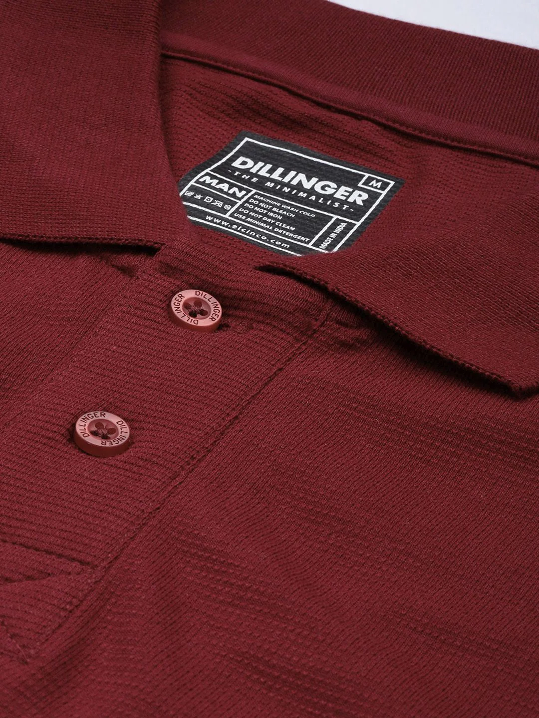 DILLINGER Men Solid Honeycomb Structure Oversized Pure Cotton Polo T-Shirt - Image 2