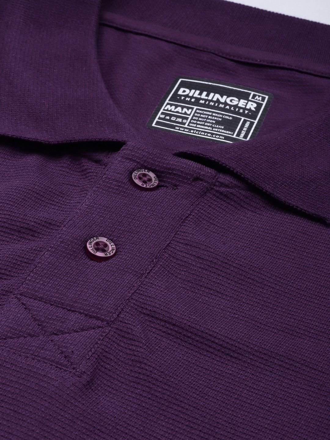DILLINGER Men Solid Honeycomb Structure Oversized Cotton Polo T-Shirt - Image 2