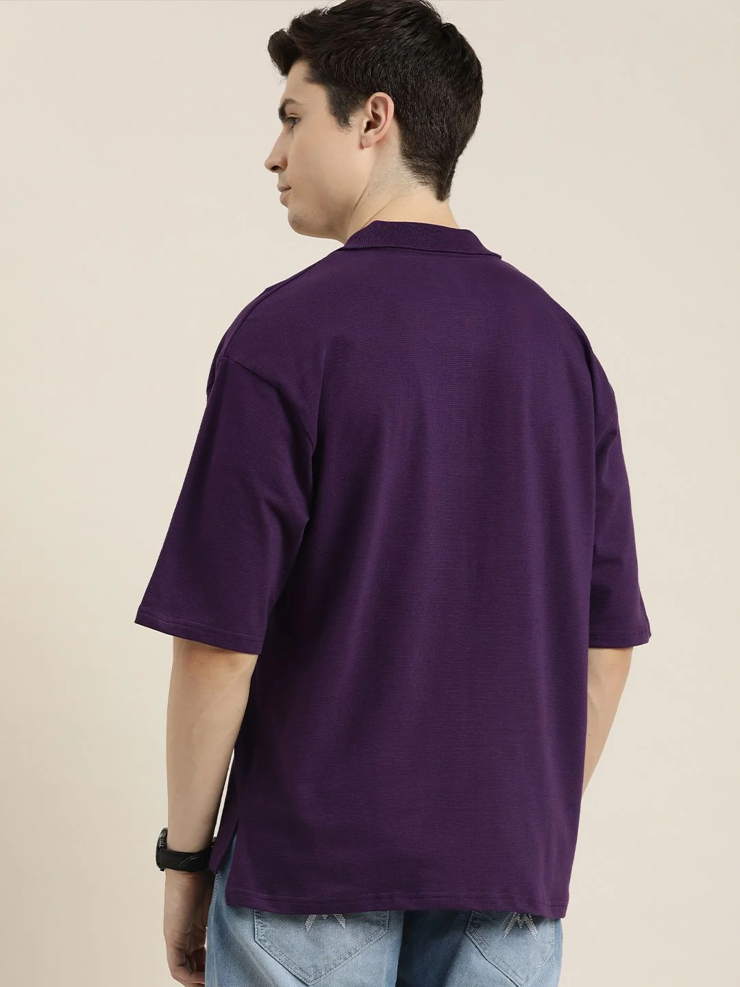 DILLINGER Men Solid Honeycomb Structure Oversized Cotton Polo T-Shirt - Image 5