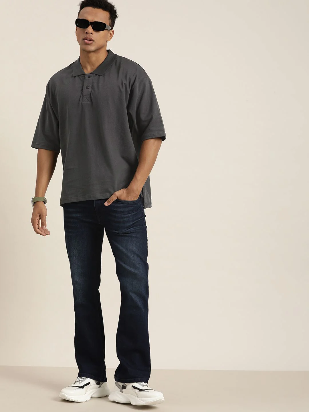 DILLINGER Men Solid Honeycomb Structure Oversized Cotton Polo T-Shirt - Image 4