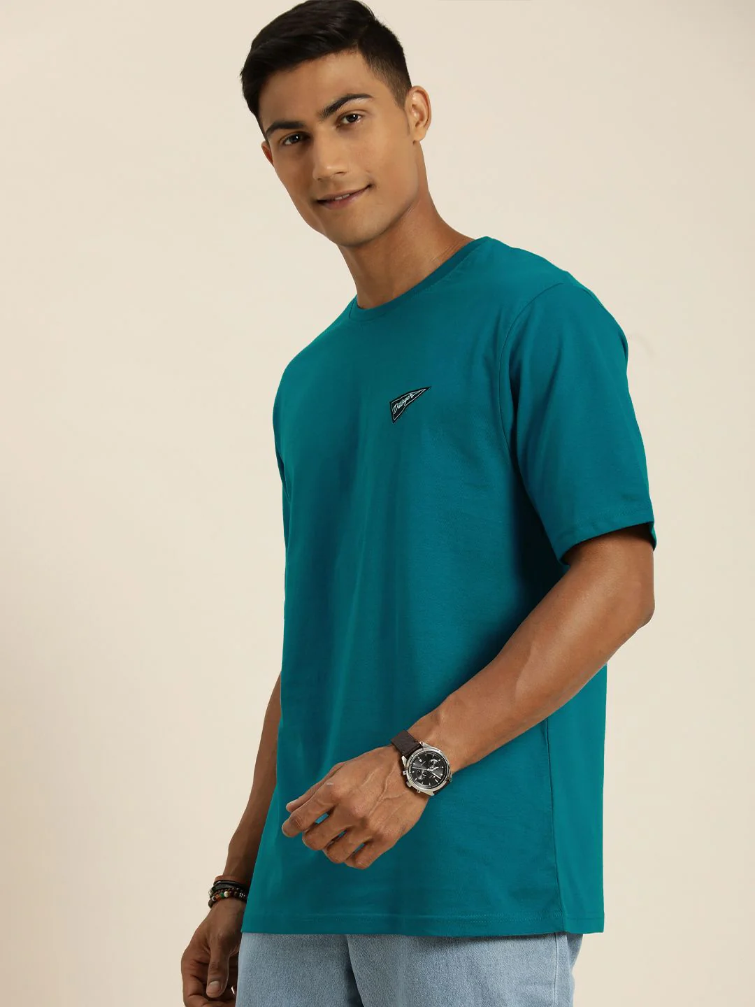 DILLINGER Men Teal Blue & Mustard Yellow Back Graphic Printed Cotton Oversized T-shirt - Image 5