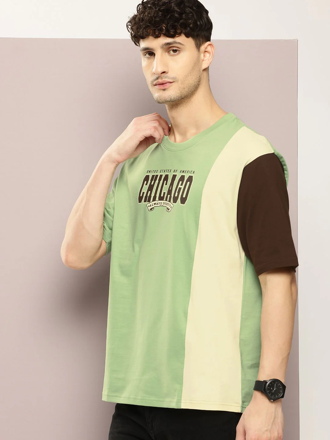 DILLINGER Men Typography Colourblocked Drop-Shoulder Sleeves Oversized Pure Cotton T-shirt - Image 3