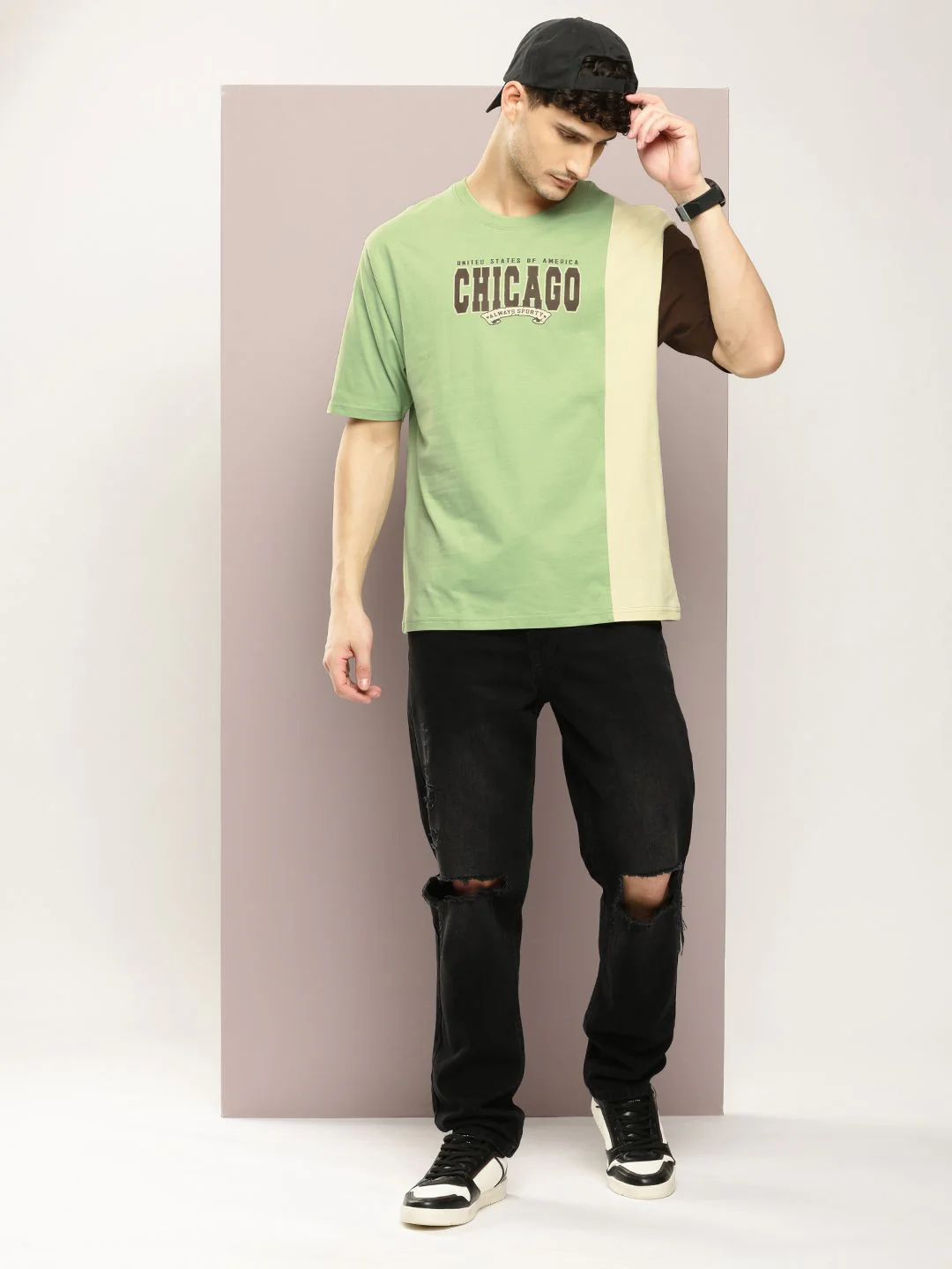 DILLINGER Men Typography Colourblocked Drop-Shoulder Sleeves Oversized Pure Cotton T-shirt - Image 4