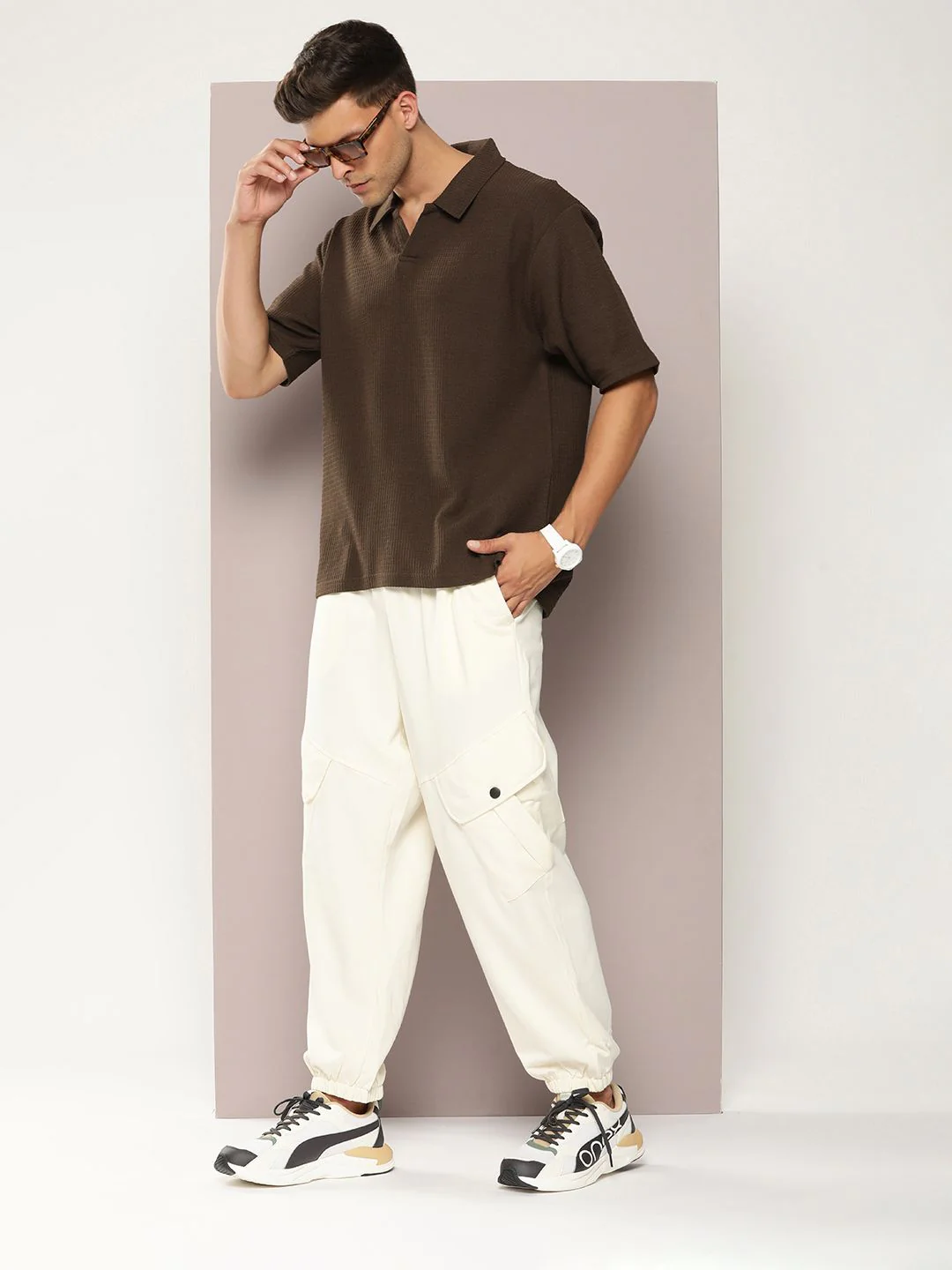 DILLINGER Men Waffle Structure Self Design Oversized Polo Collar T-shirt - Image 4