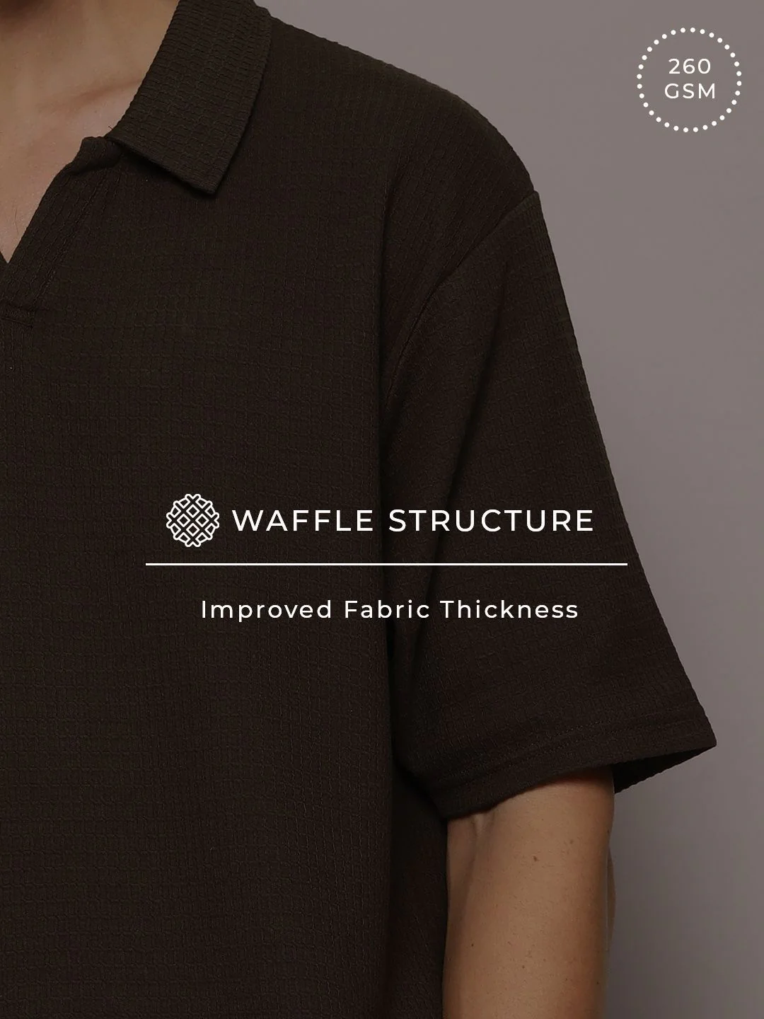 DILLINGER Men Waffle Structure Self Design Oversized Polo Collar T-shirt - Image 6