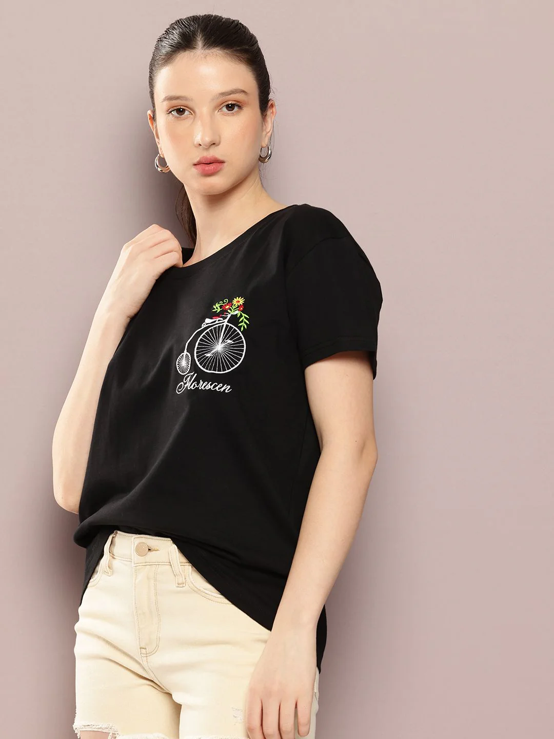 DILLINGER Women Boxy Regular Embroidery Crew Neck Tshirt - Image 3