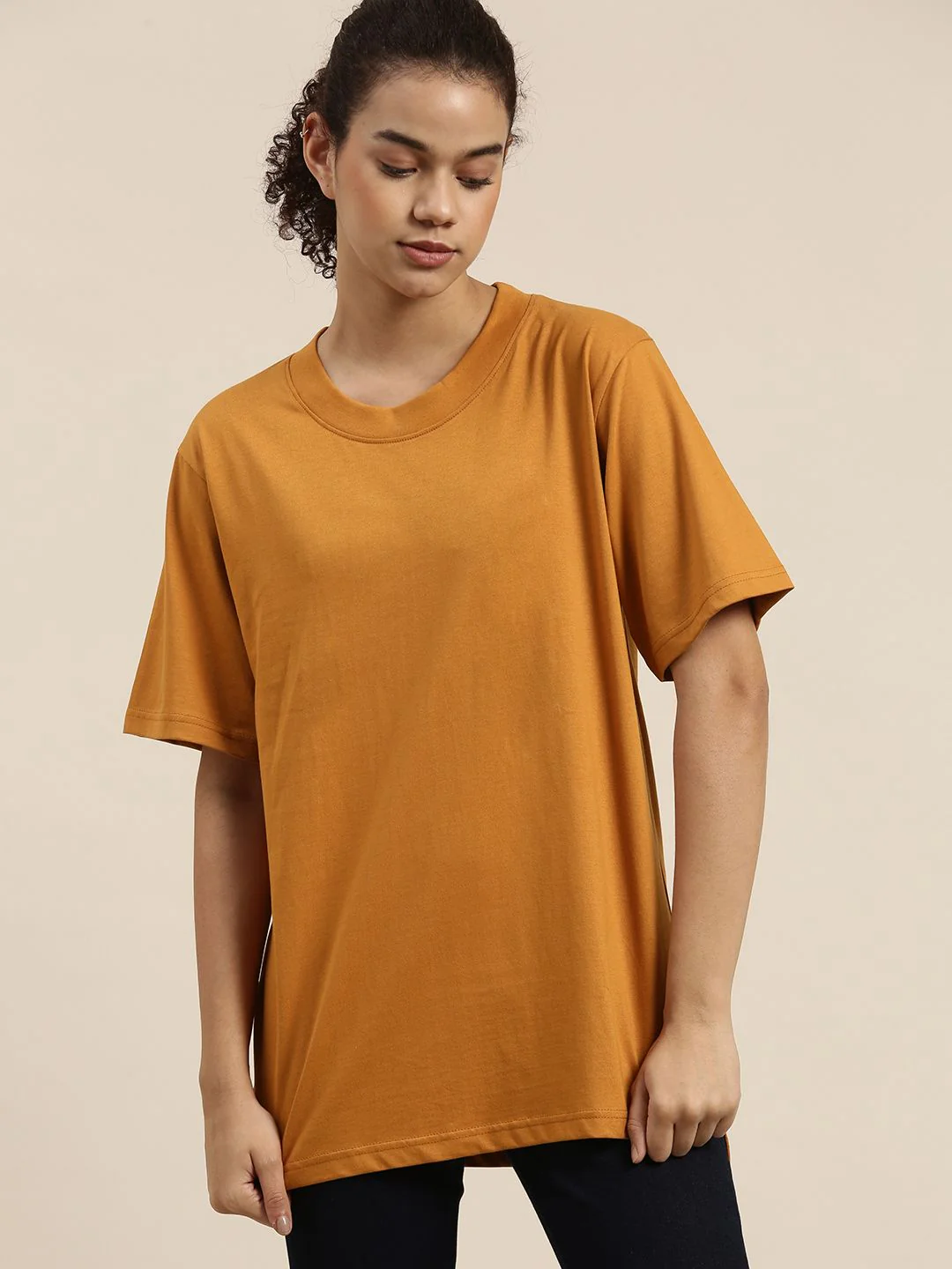 DILLINGER Women Mustard Yellow Pure Cotton Loose Pure Cotton T-shirt - Image 3