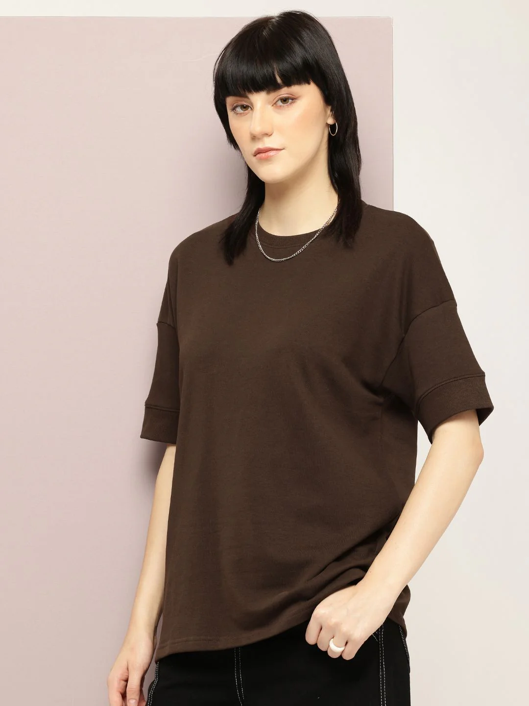 DILLINGER Women Oversized Drop Shoulder Ultra Soft Drapey Cotton Crew Neck T-Shirt - Image 3