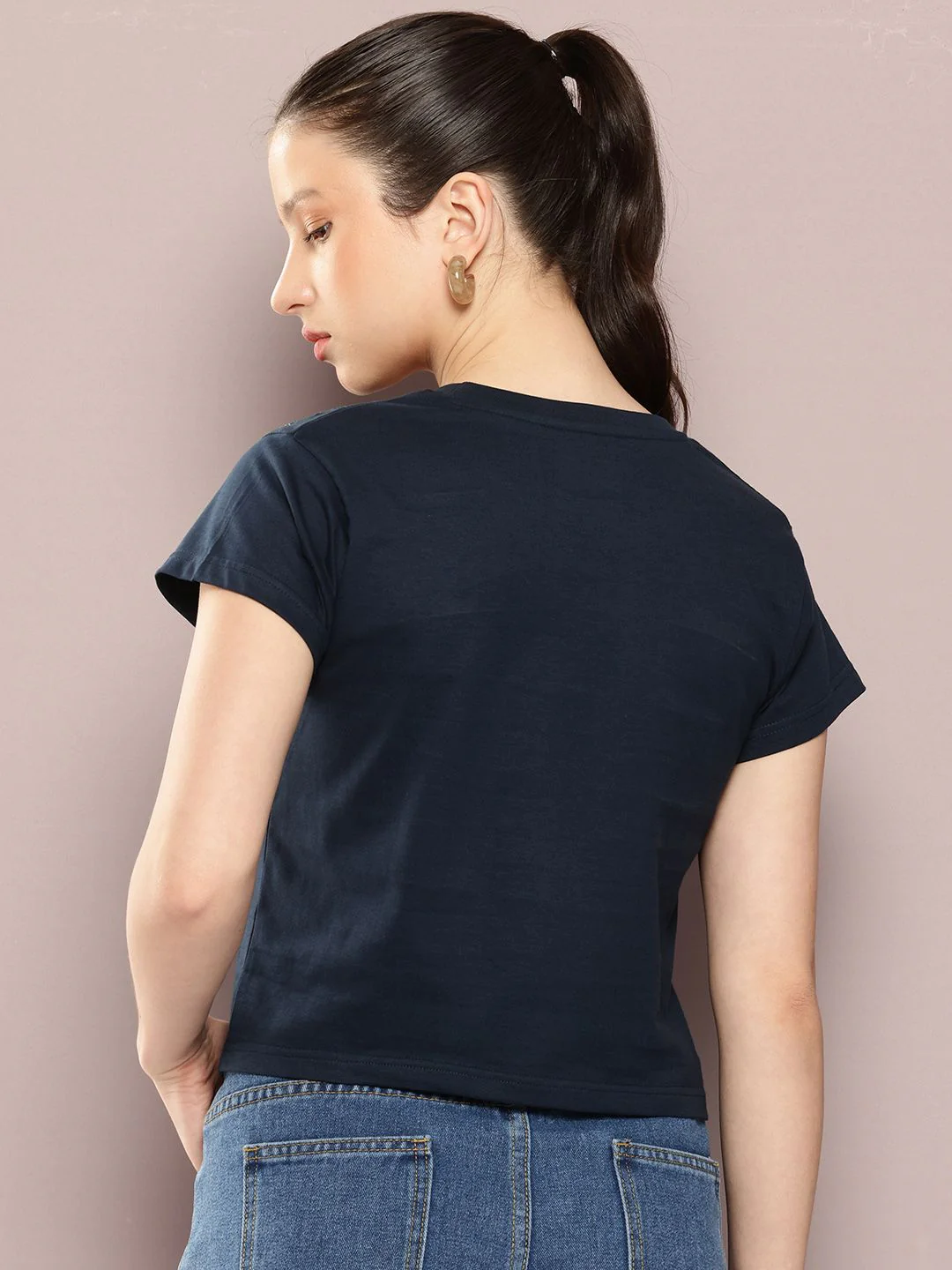 DILLINGER Women Regular Cropped Fit Embroidery Crew Neck Tshirt - Image 5