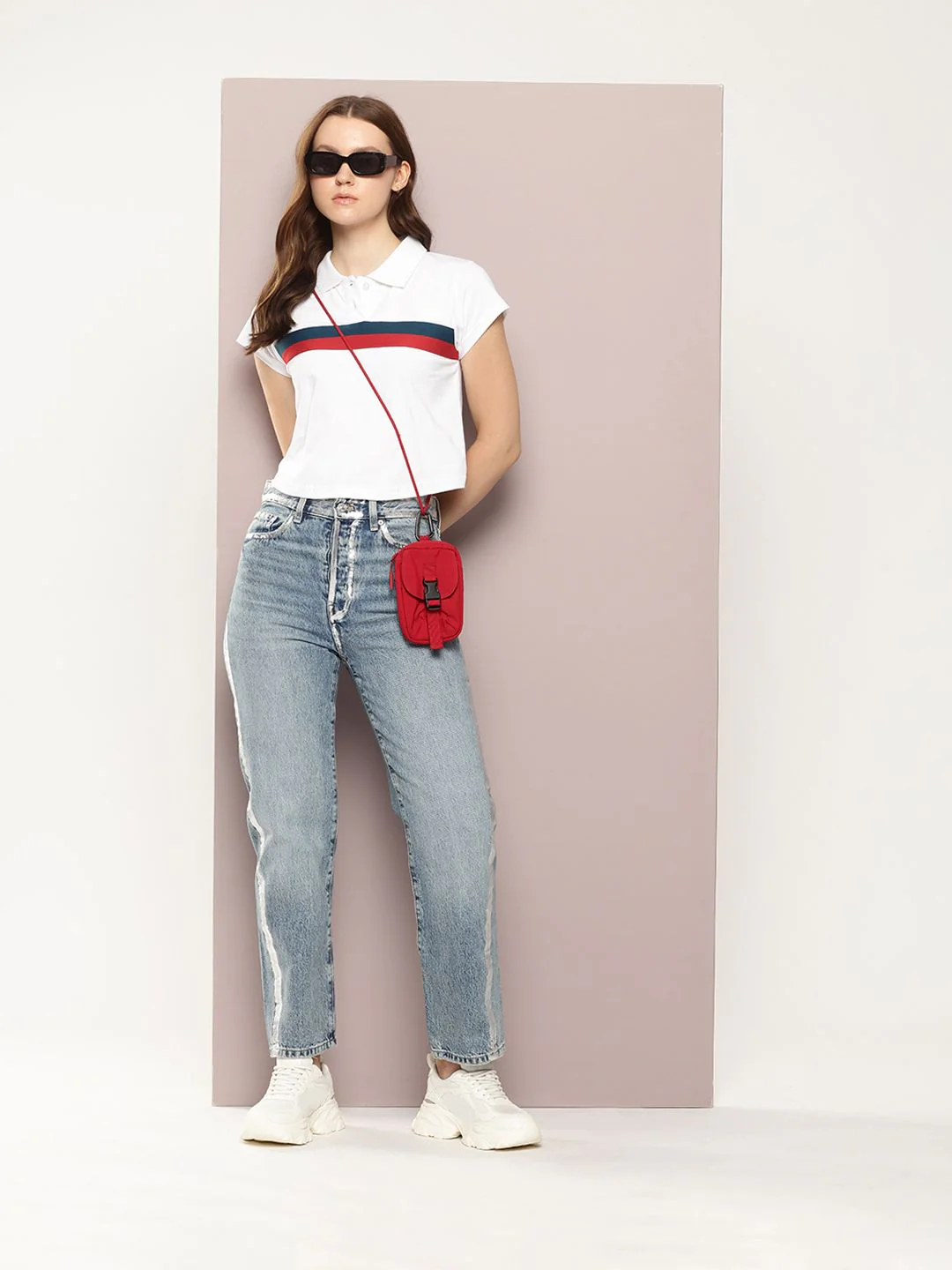 DILLINGER Women Regular Cropped Self Design Polo Tshirt - Image 4