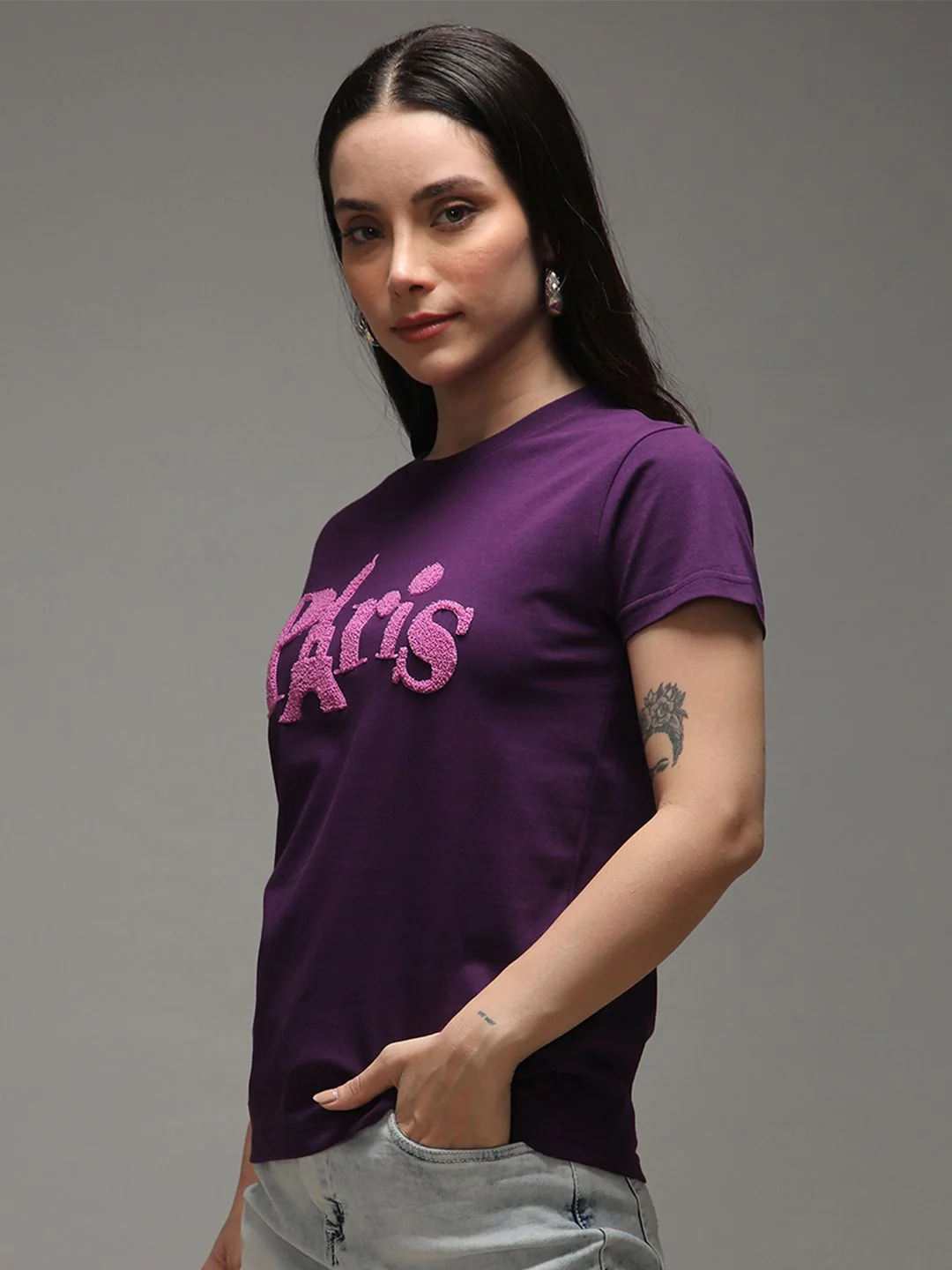 DILLINGER Women Regular Fit Crew Neck Varsity Puff Print Tshirt - Image 3