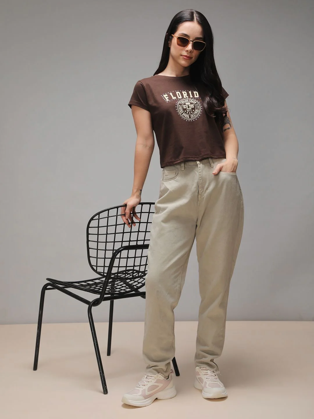 DILLINGER Women Regular Fit Cropped Crew Neck Varsity Printed Tshirt - Image 4