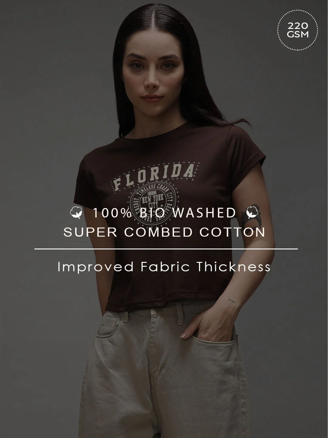 DILLINGER Women Regular Fit Cropped Crew Neck Varsity Printed Tshirt - Image 7