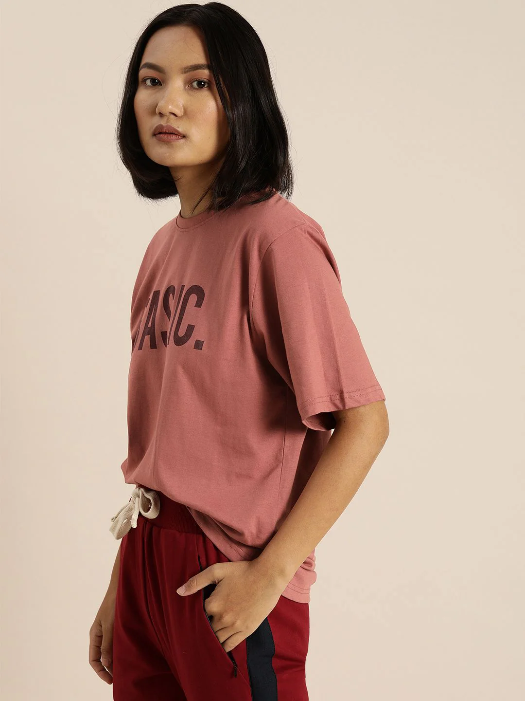 DILLINGER Women Rust Pink Printed Longline Oversized Cotton Pure Cotton T-shirt - Image 3