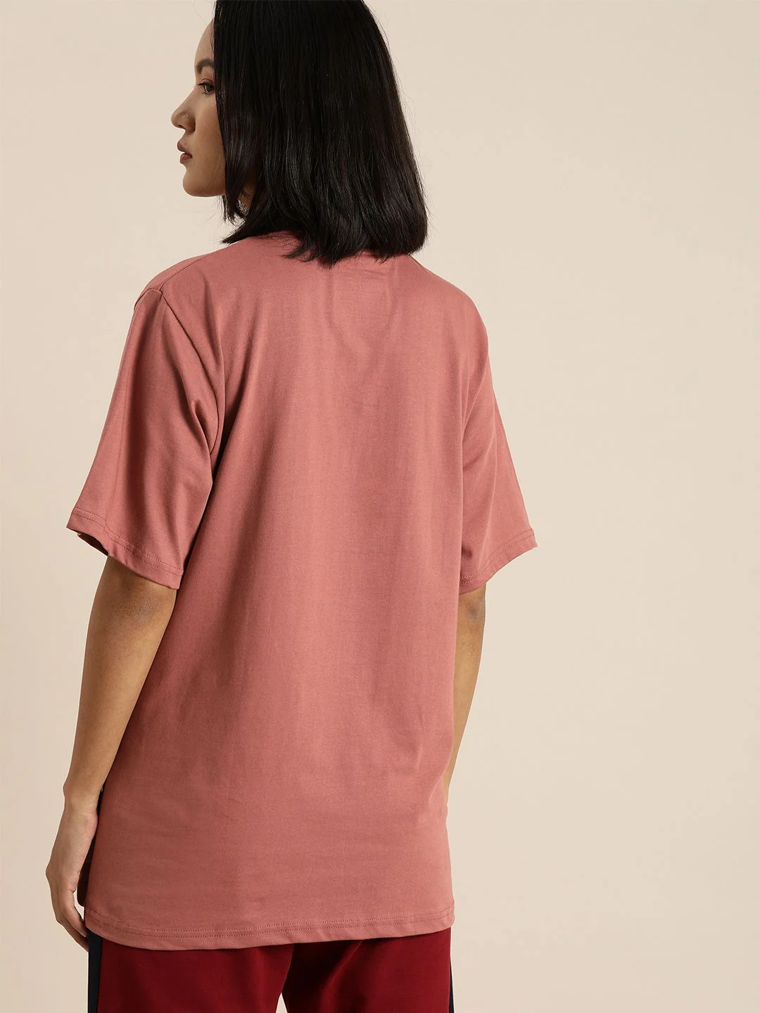 DILLINGER Women Rust Pink Printed Longline Oversized Cotton Pure Cotton T-shirt - Image 5