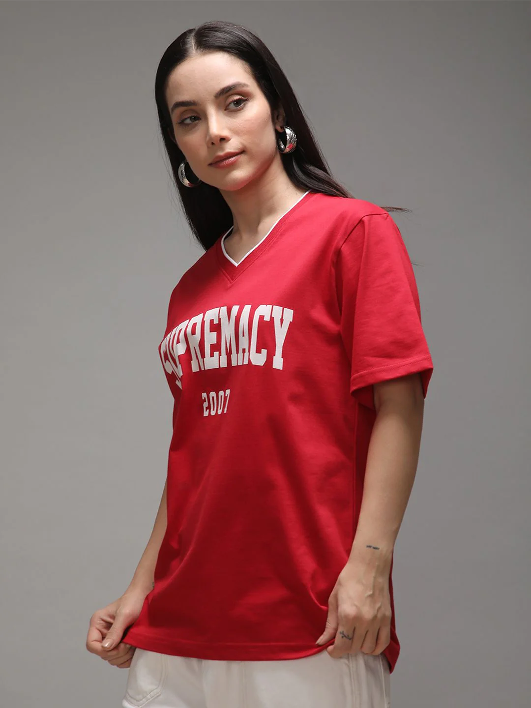 DILLINGER Women Short Sleeve Oversized V-Neck Printed Tshirt - Image 3