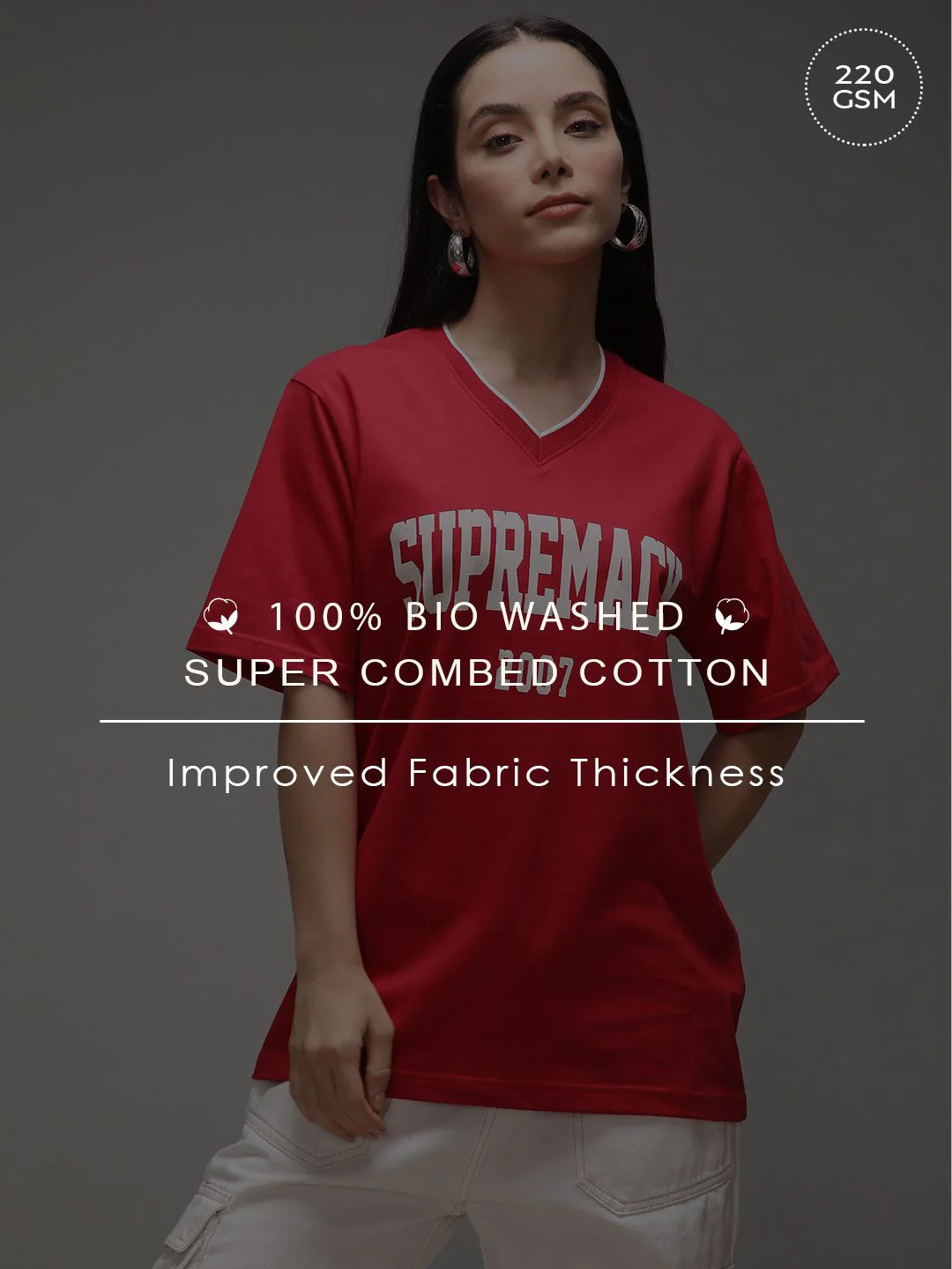 DILLINGER Women Short Sleeve Oversized V-Neck Printed Tshirt - Image 7