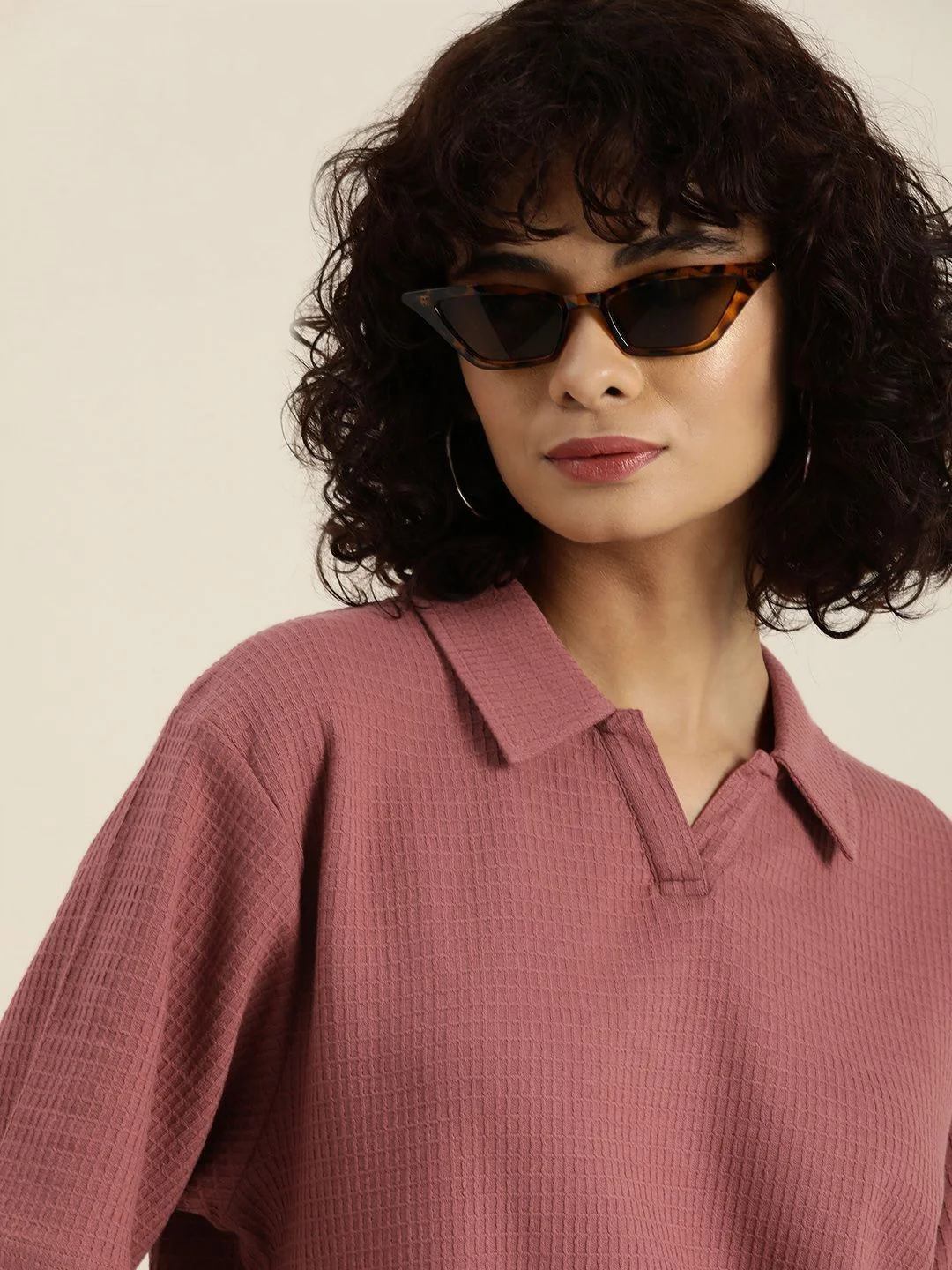 DILLINGER Women Solid Polo Collar Cotton Oversized T-Shirt - Image 2
