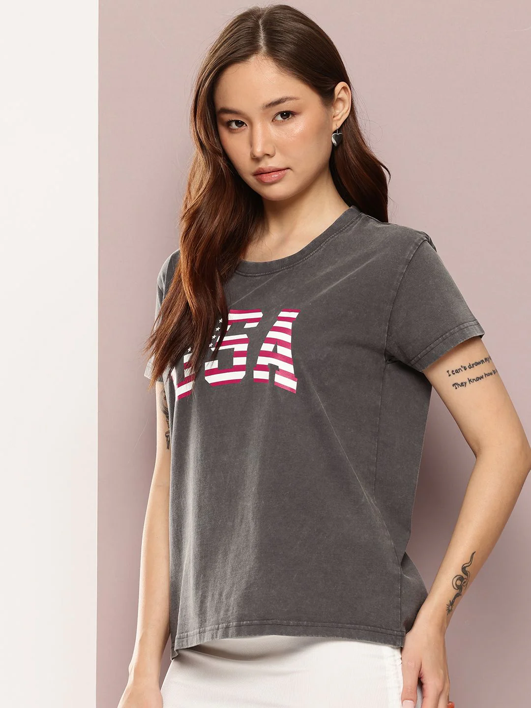 DILLINGER Women's Acid Washed Boxy Fit Varsity Printed Tshirt - Image 3