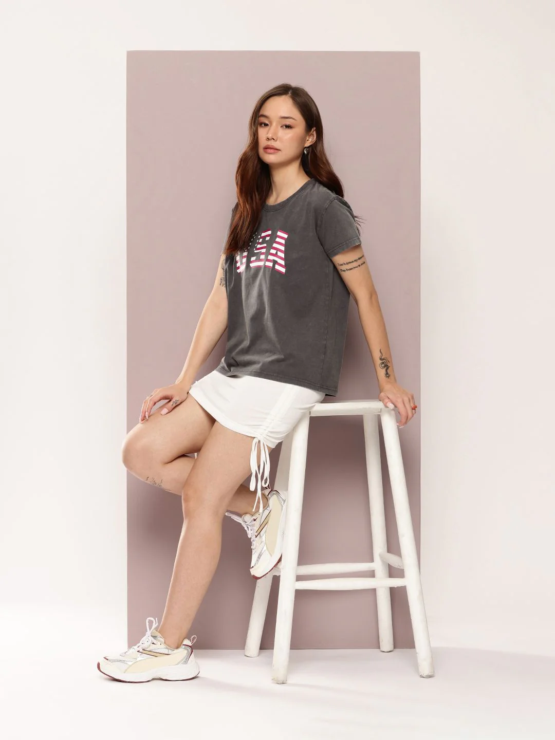 DILLINGER Women's Acid Washed Boxy Fit Varsity Printed Tshirt - Image 4