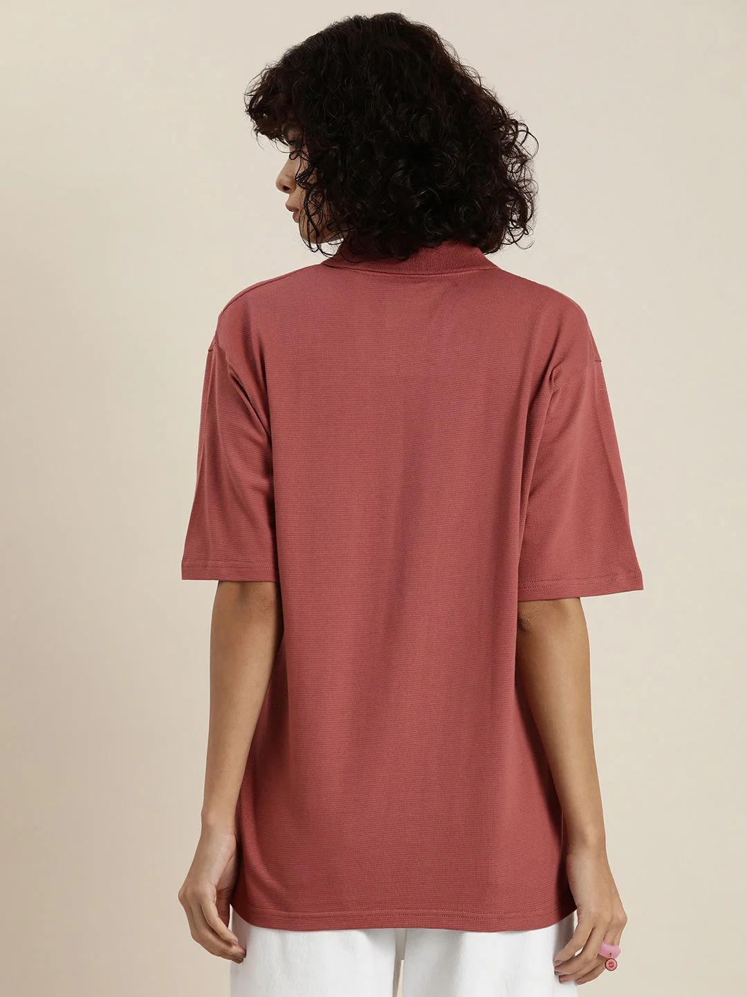 DILLINGER Womens Honeycomb Structure Oversized Polo T-shirt - Image 5